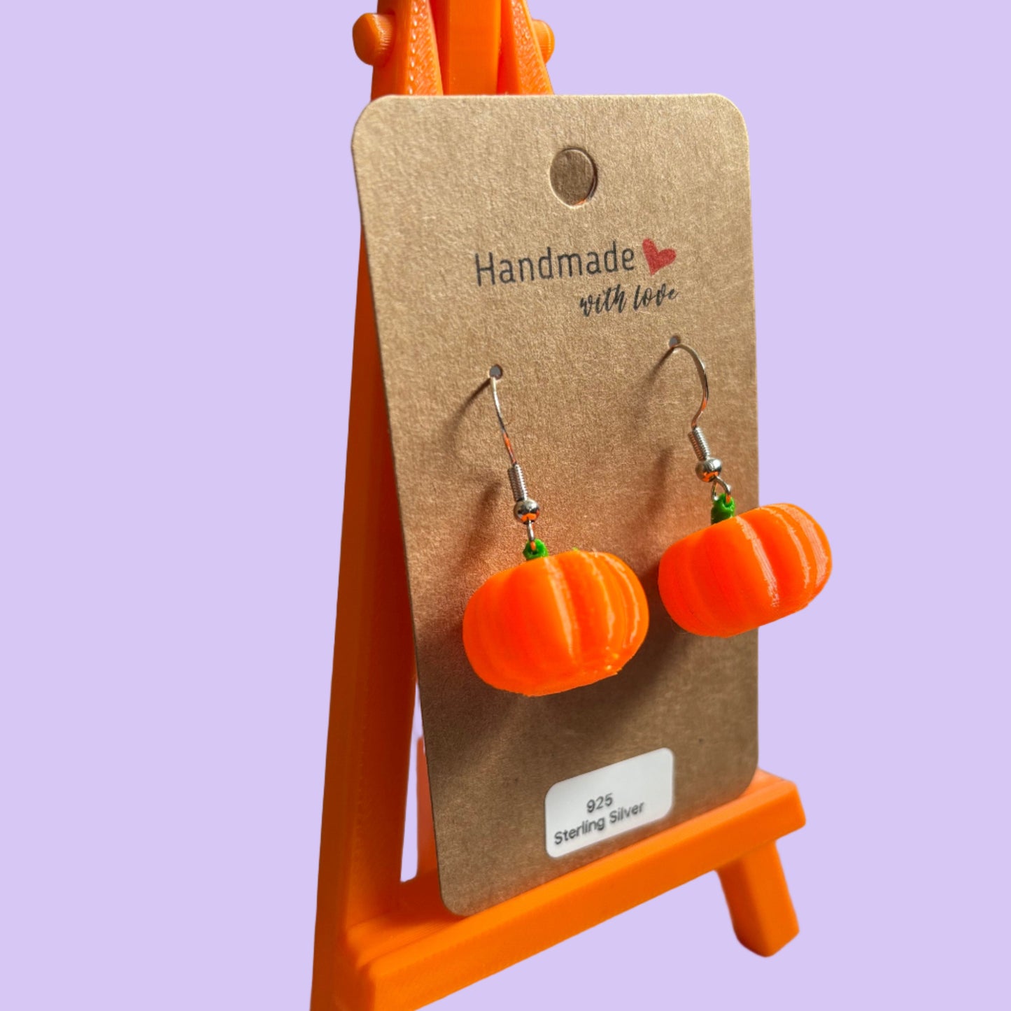 3D Pumpkin Hook Earrings - Front Side View
