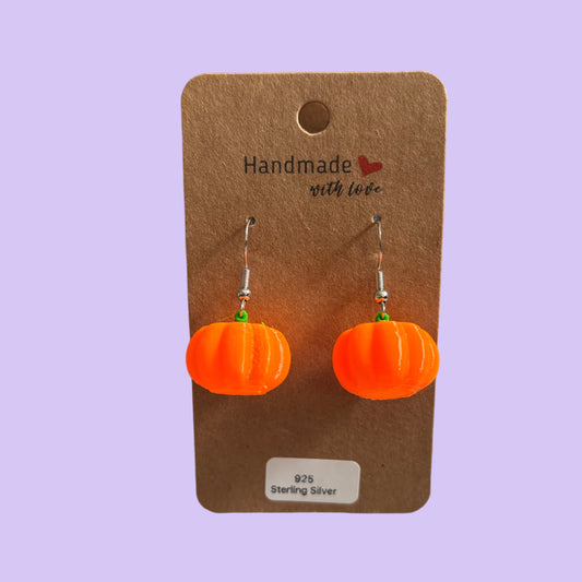 3D Pumpkin Hook Earrings - Front View