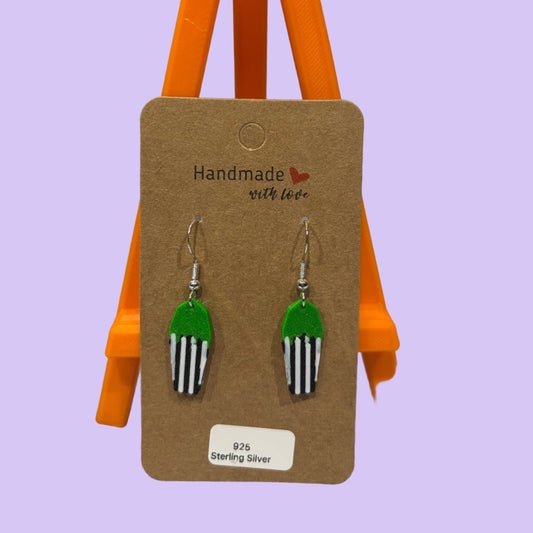 Beetlejuice Hook Earrings - Striped Coffin - Front View