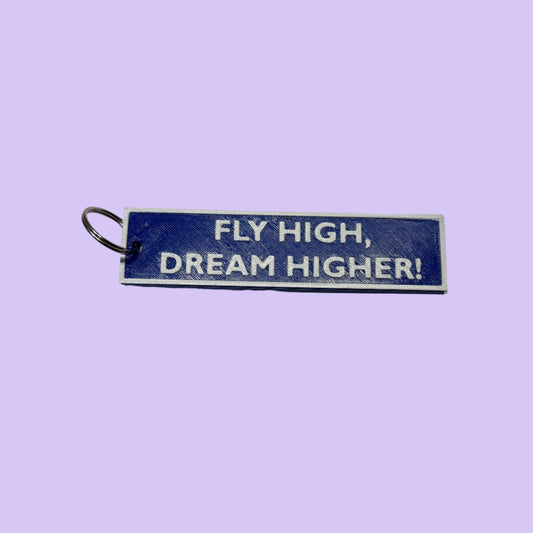 Flight Tag - Fly High, Dream Higher! - Blue/White - Raised View