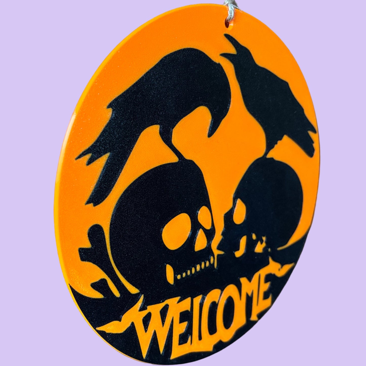 Halloween Sign-Welcome Crows and Skulls-Flush-Left Side Front View