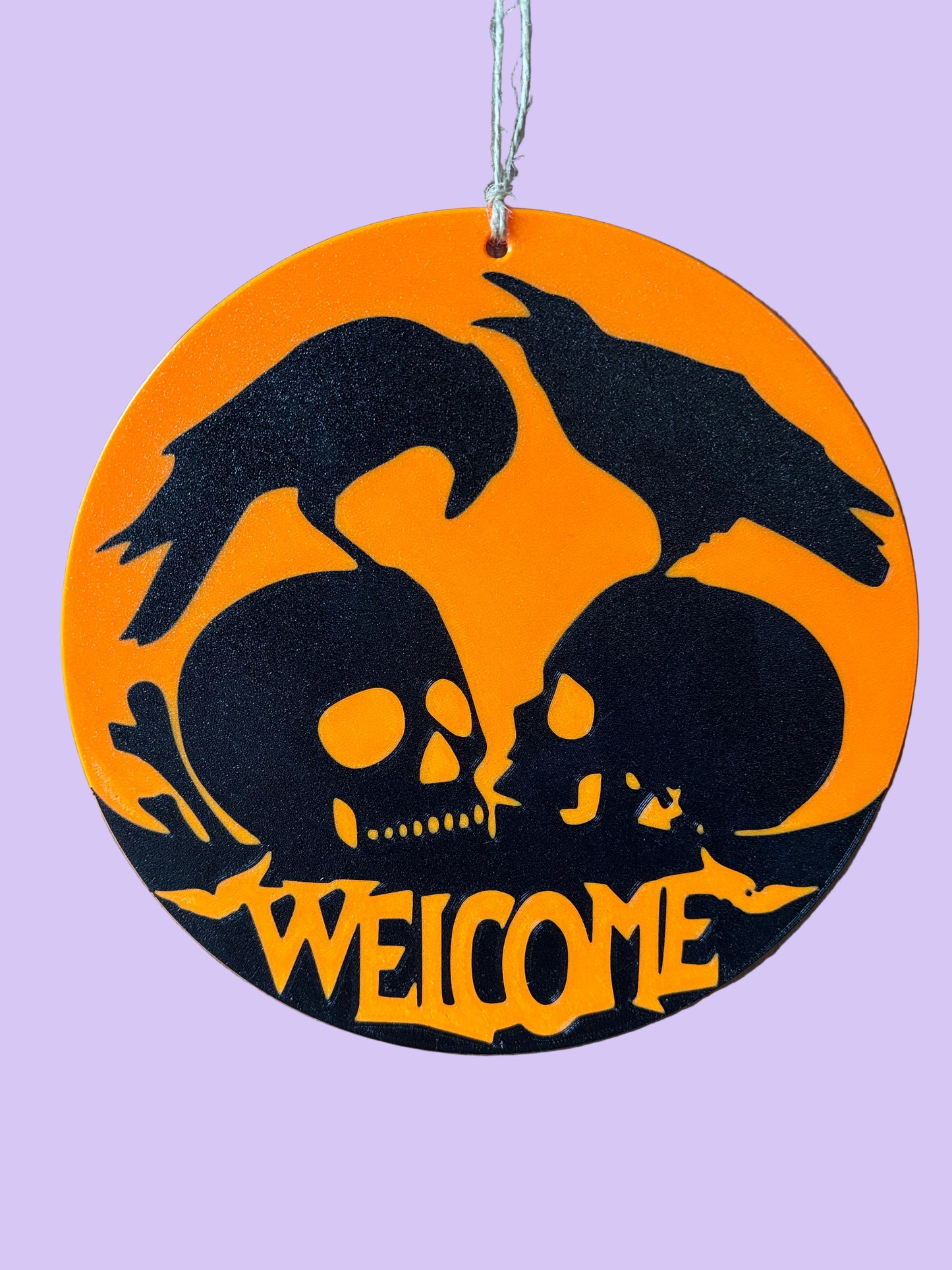 Halloween Sign - Welcome Crows and Skulls - Flush-Front View