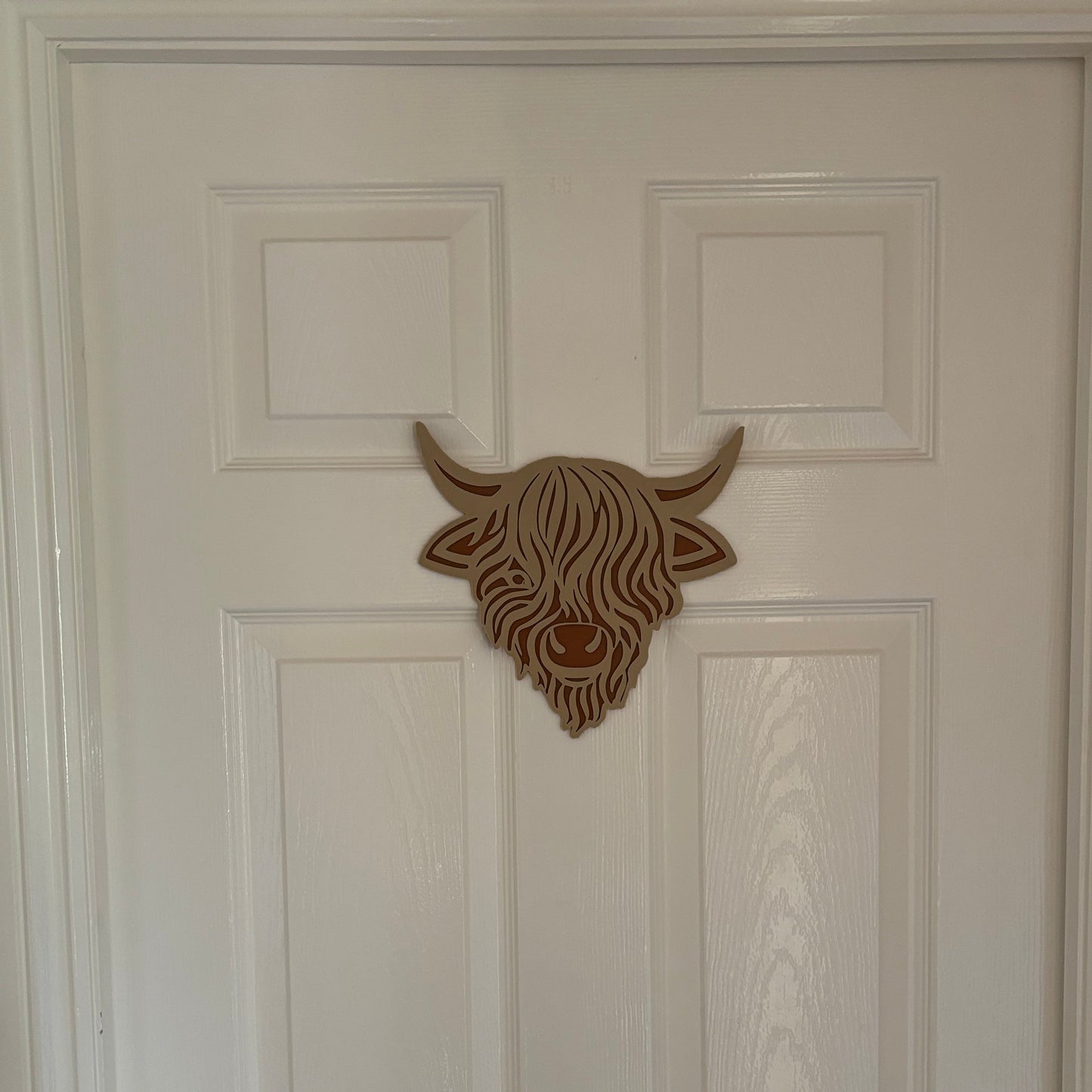 Highland Cow Wall Plaque - Door View - Distance