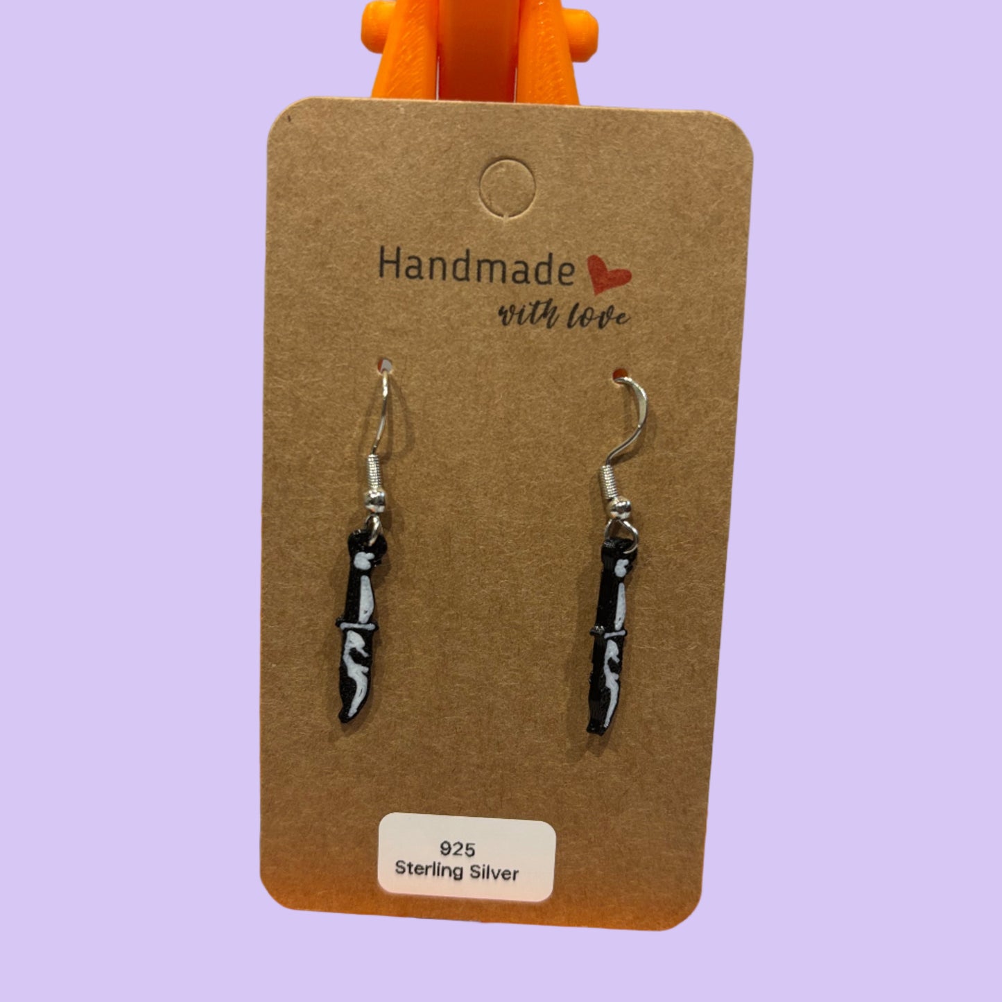 Scream Hook Earrings - Scream Knife - Front View BW