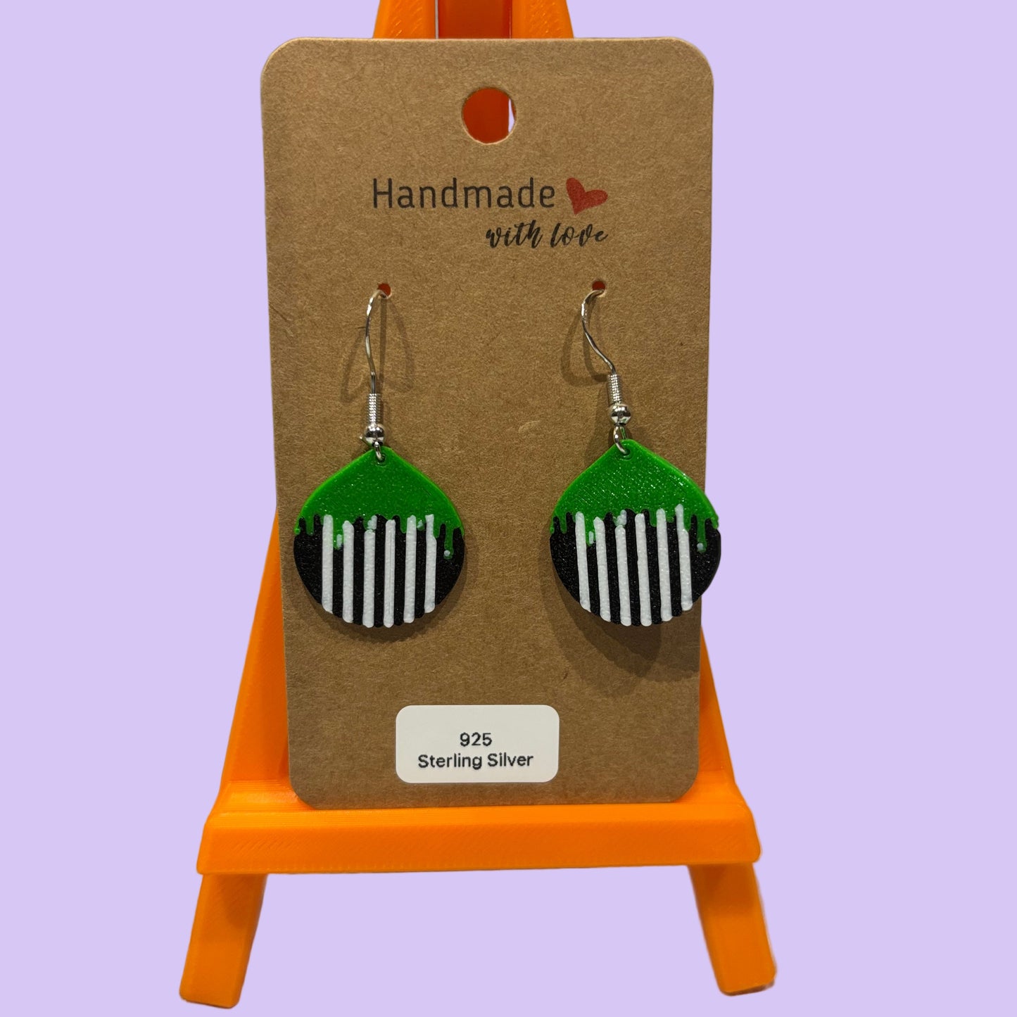 Beetlejuice Hook Earrings - Striped Round - Front View