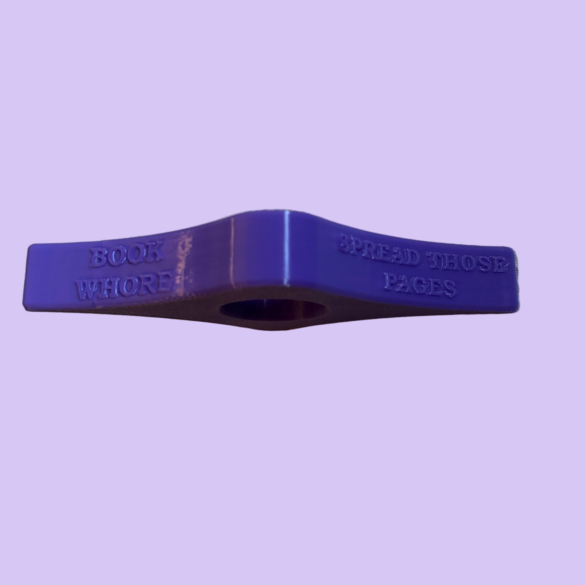 Book Whore Book Page Spreader - Thumb Holder - Vinca Blue - Front Side View