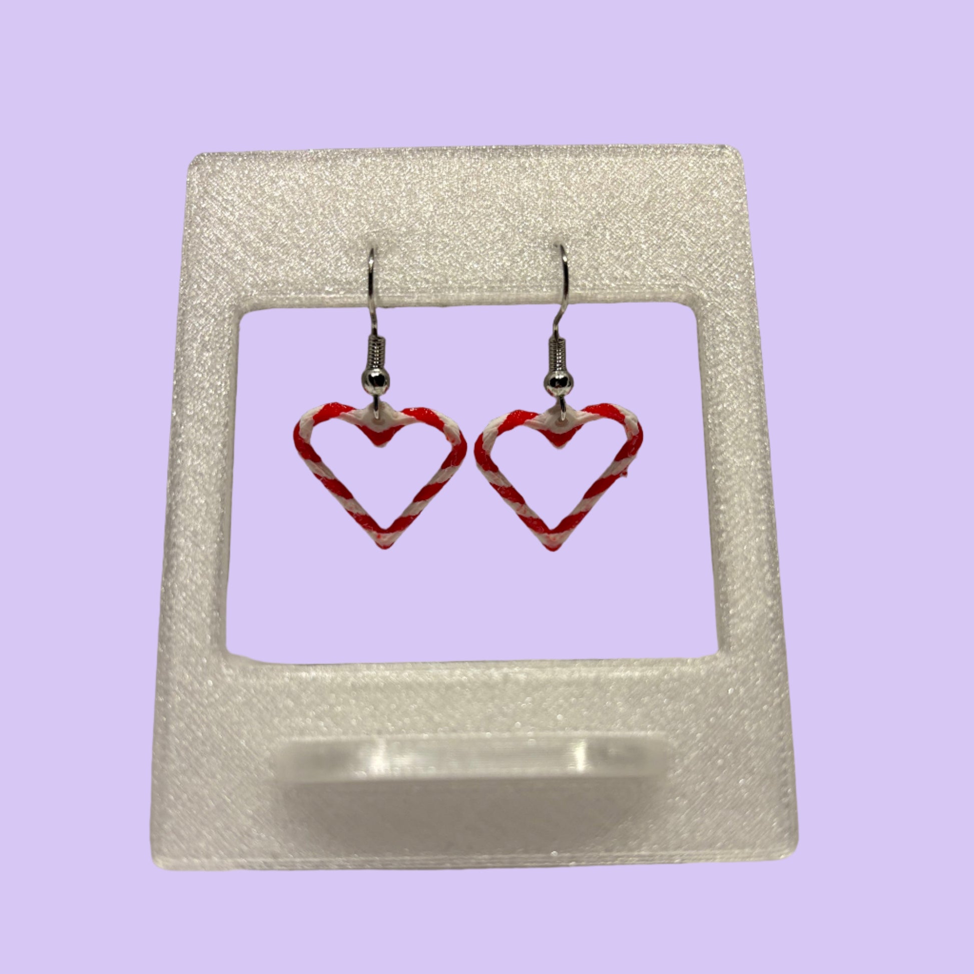 Christmas - Candy Cane Loveheart Earrings - Front View