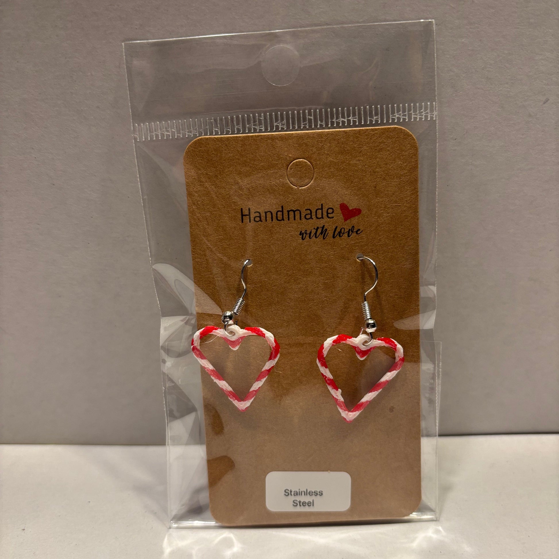 Christmas - Candy Cane Loveheart Earrings - Front View Packaged