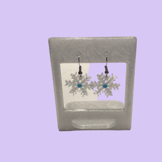 Christmas - Earrings - Snowflake Gemstone - Blue - Front View