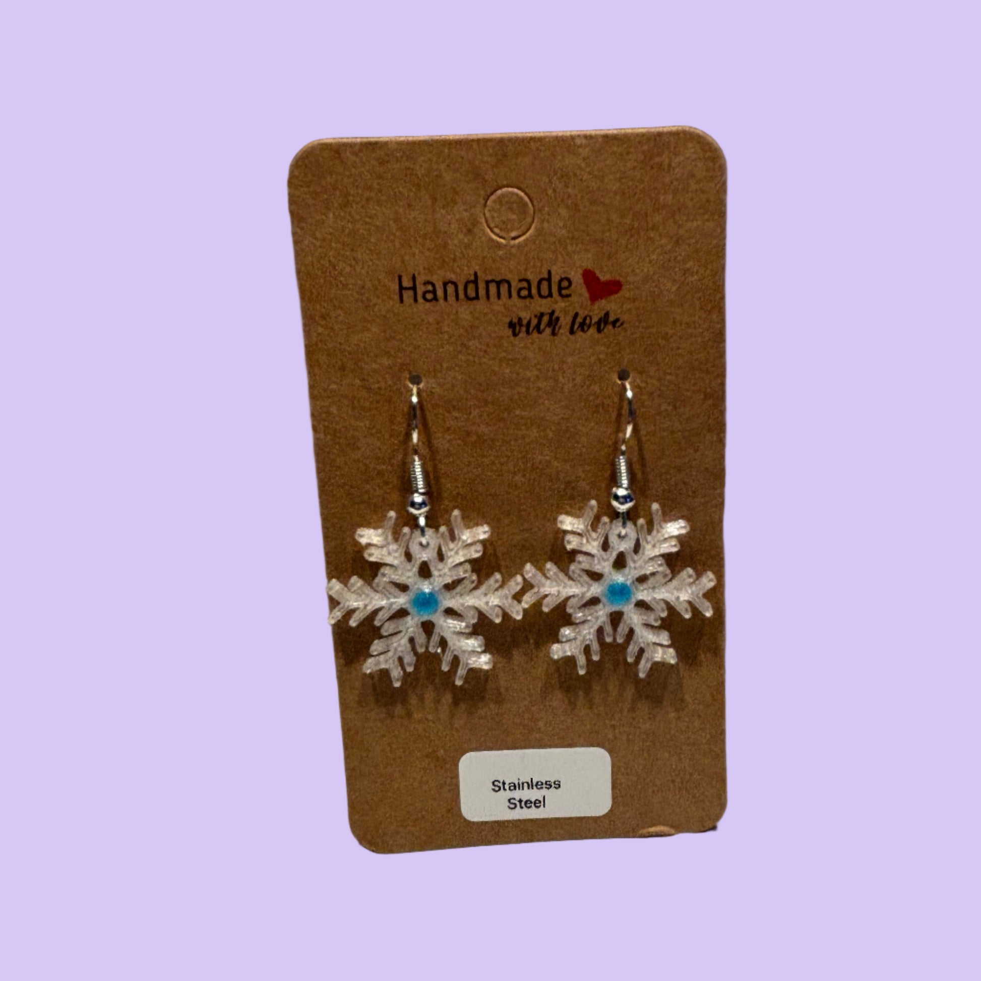 Christmas - Earrings - Snowflake Gemstone - Blue - Front View Card
