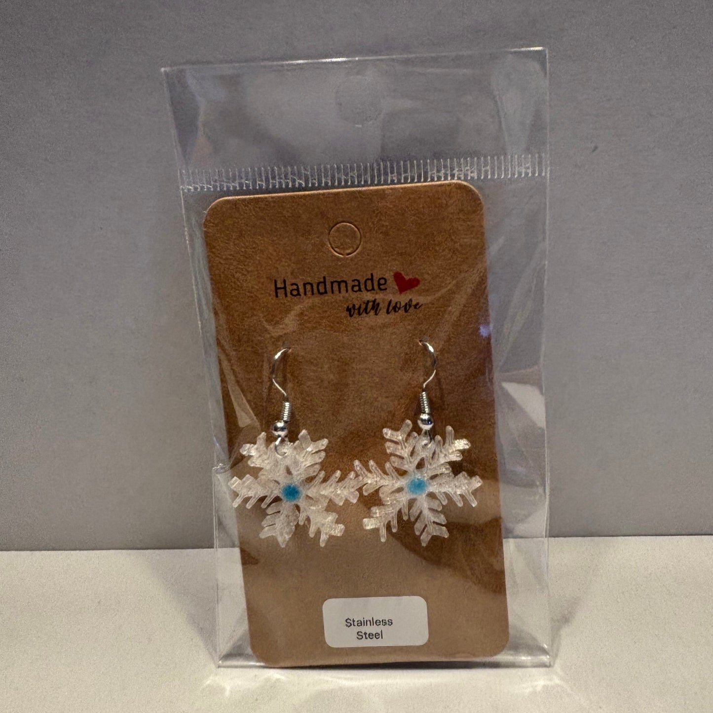 Christmas - Earrings - Snowflake Gemstone - Blue - Front View Packaged