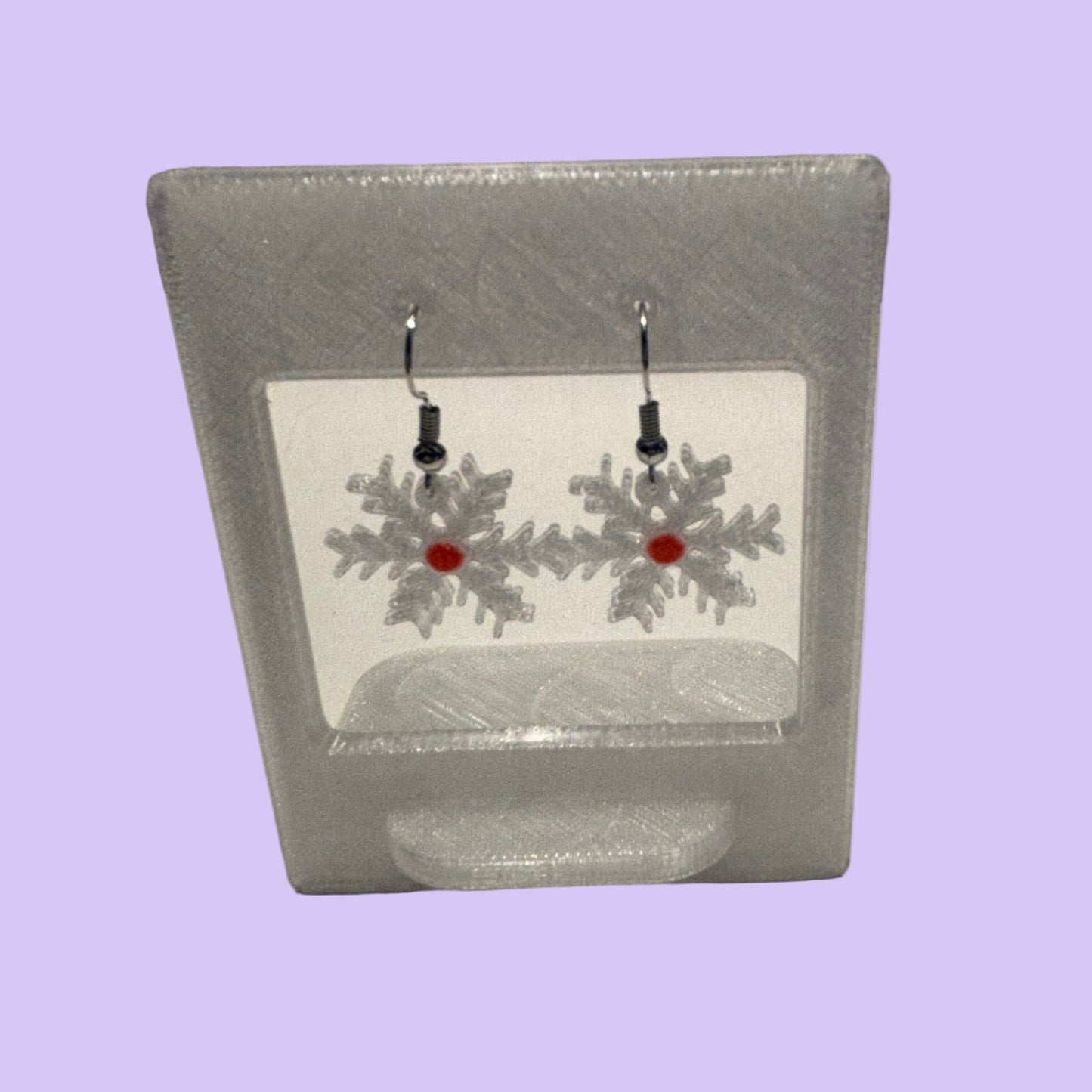 Christmas - Earrings - Snowflake Gemstone - Red - Front View