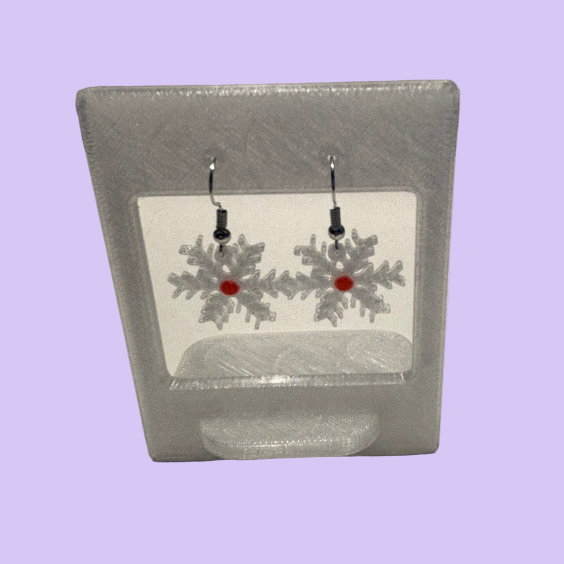 Christmas - Earrings - Snowflake Gemstone - Red - Front View