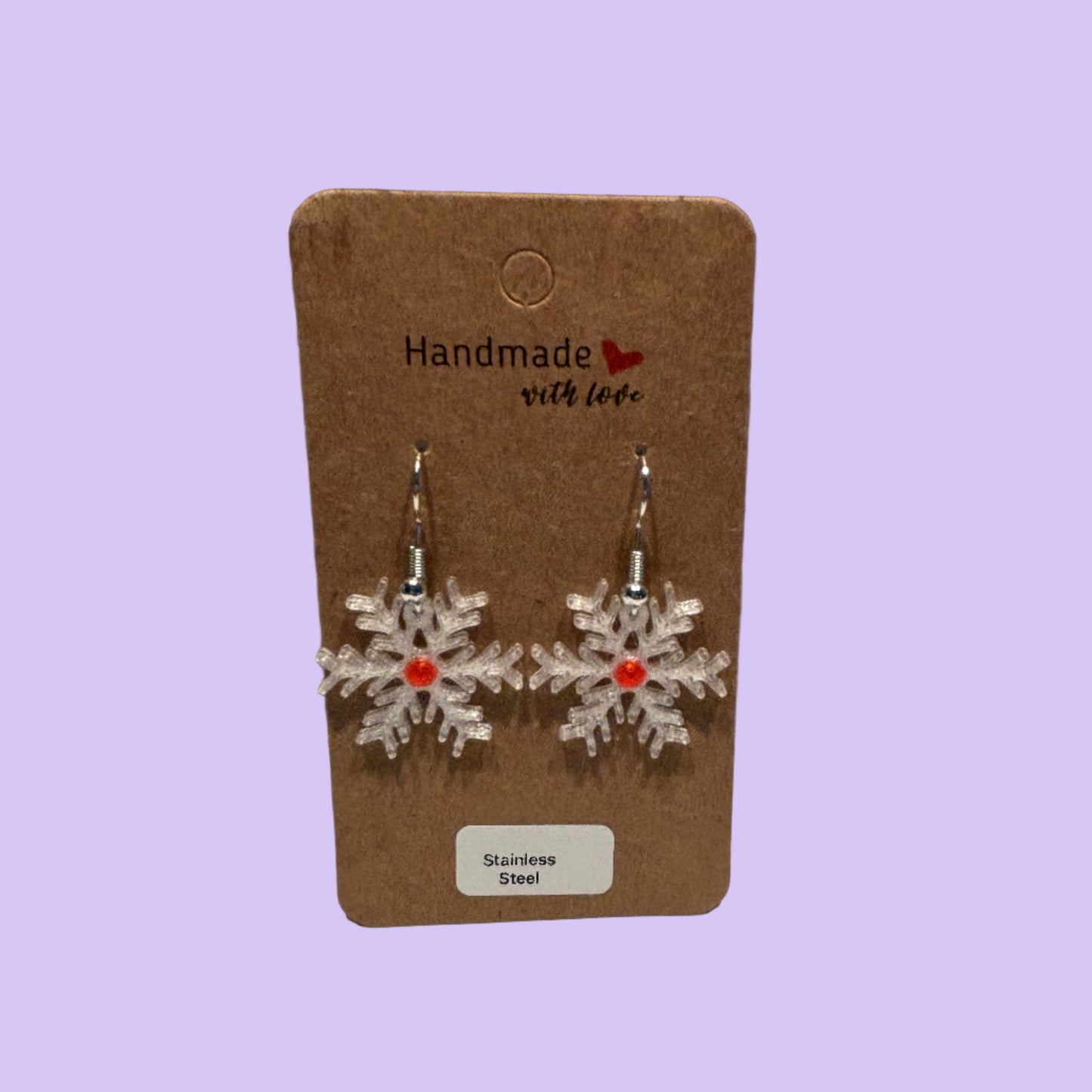 Christmas - Earrings - Snowflake Gemstone - Red - Front View Mounted