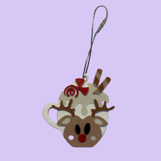 Christmas - Hot Cocoa Mug Ornament - Reindeer - Front View 