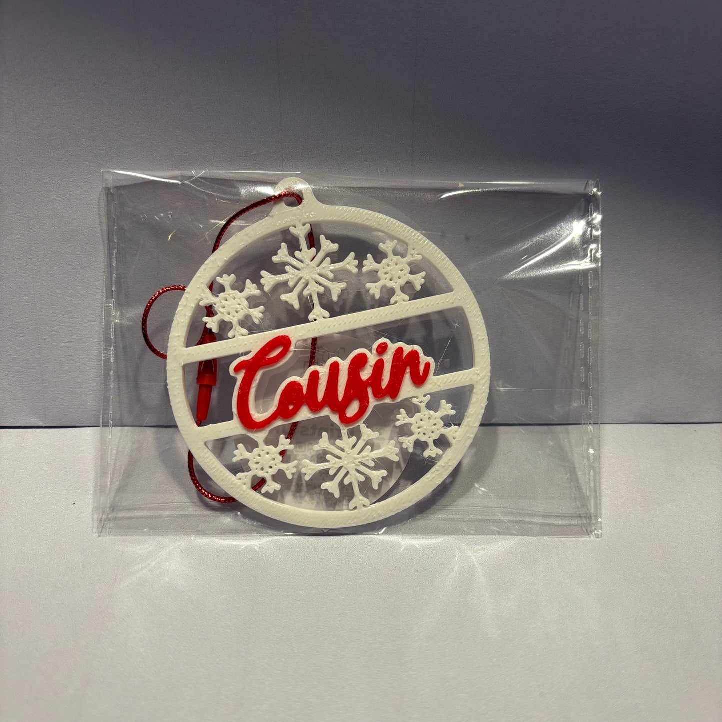 Christmas - Personalised Snowflake Decoration - Cousin - Front View Packaged