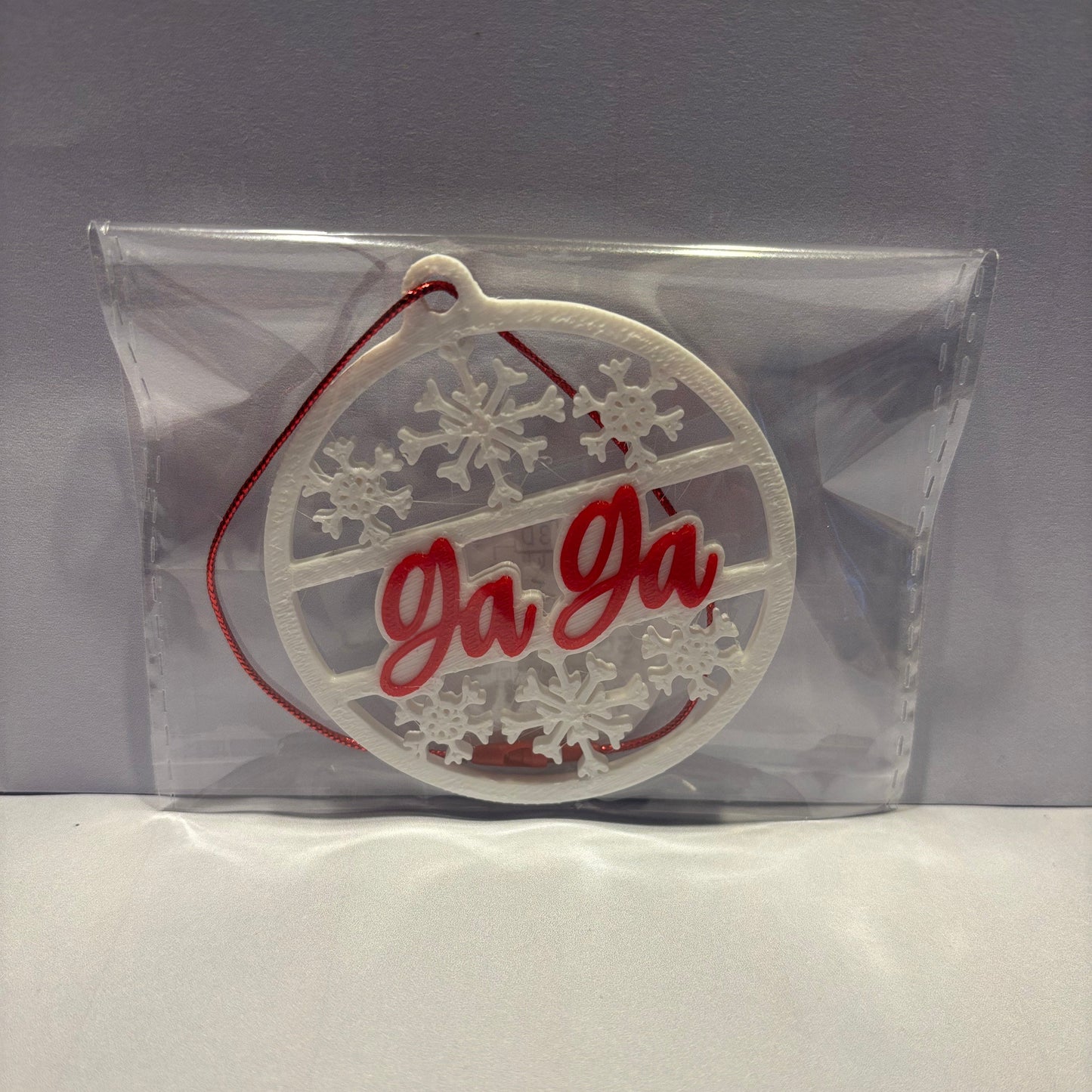 Christmas - Personalised Snowflake Decoration - Ga Ga - Front View Packaged