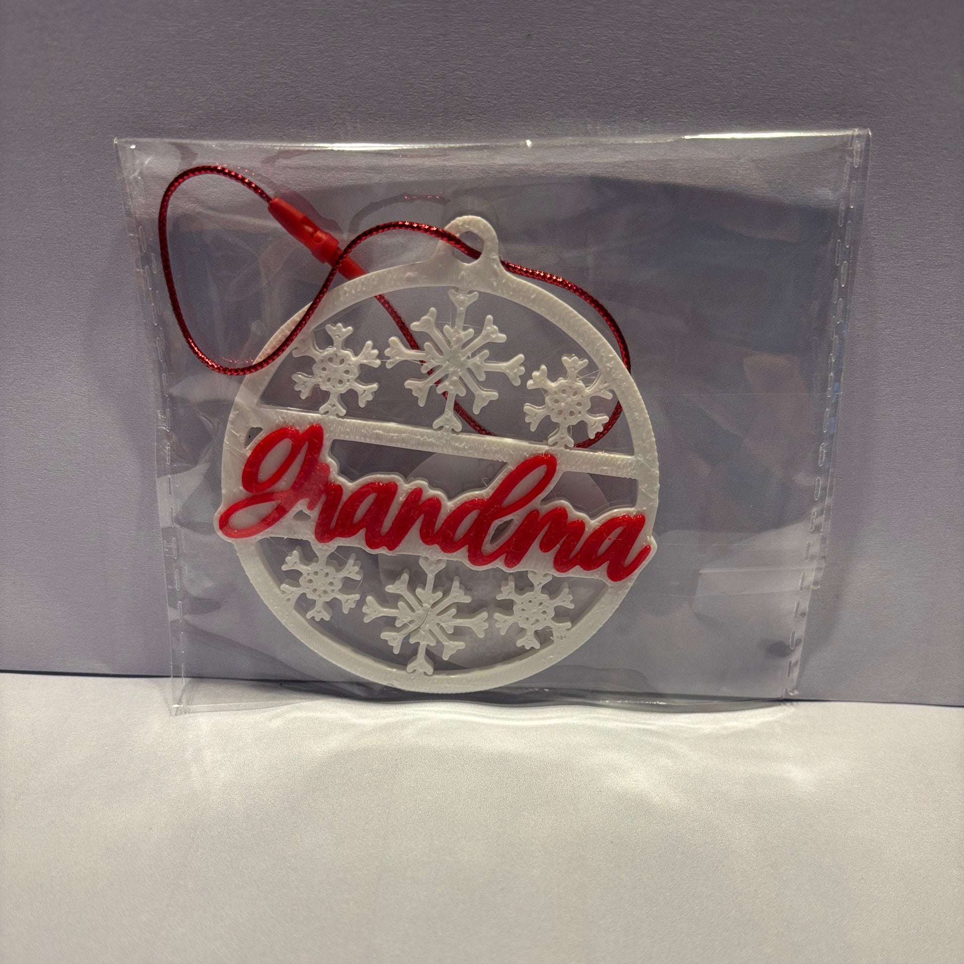 Christmas - Personalised Snowflake Decoration - Grandma - Front View Packaged