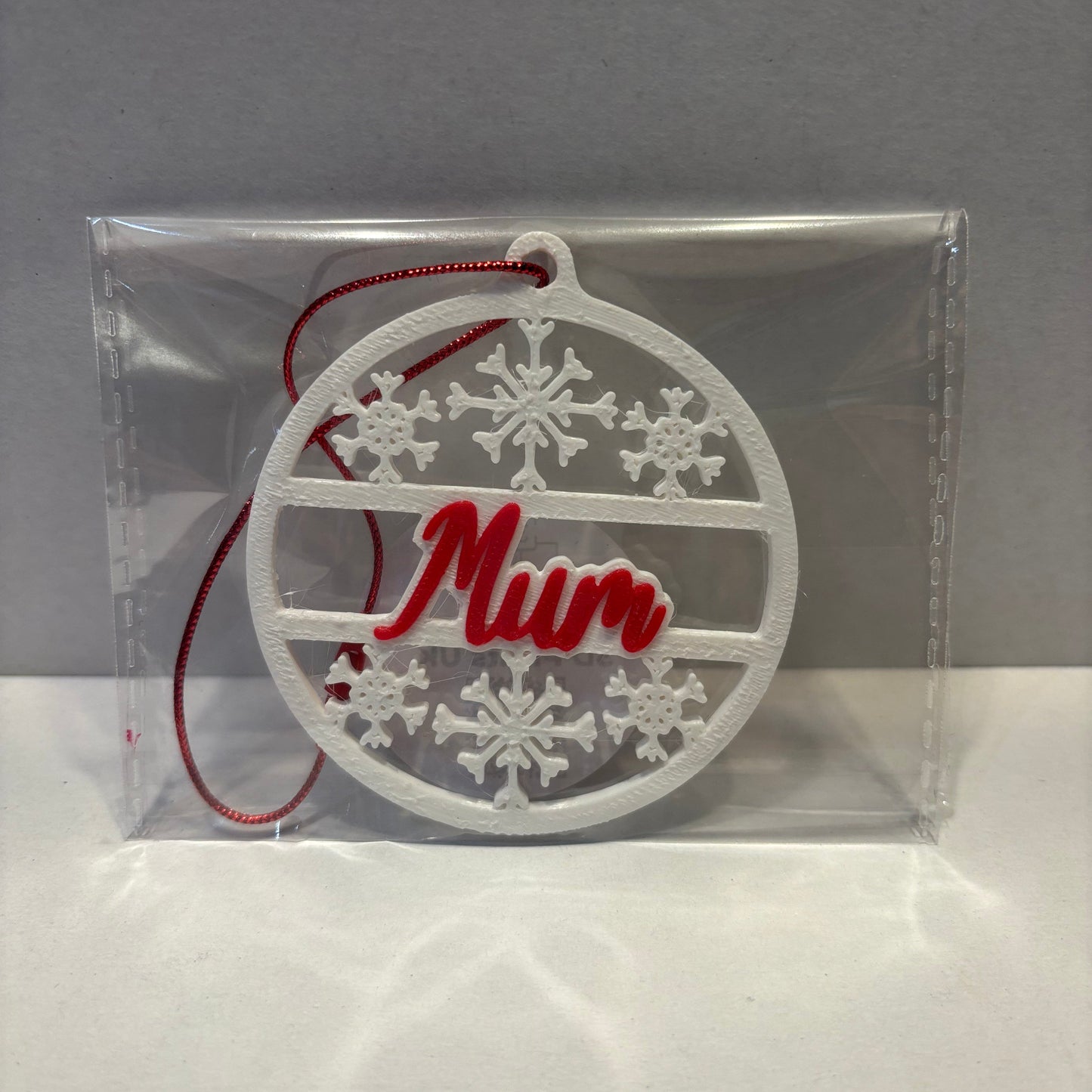 Christmas - Personalised Snowflake Decoration - Mum - Front View  Packaged