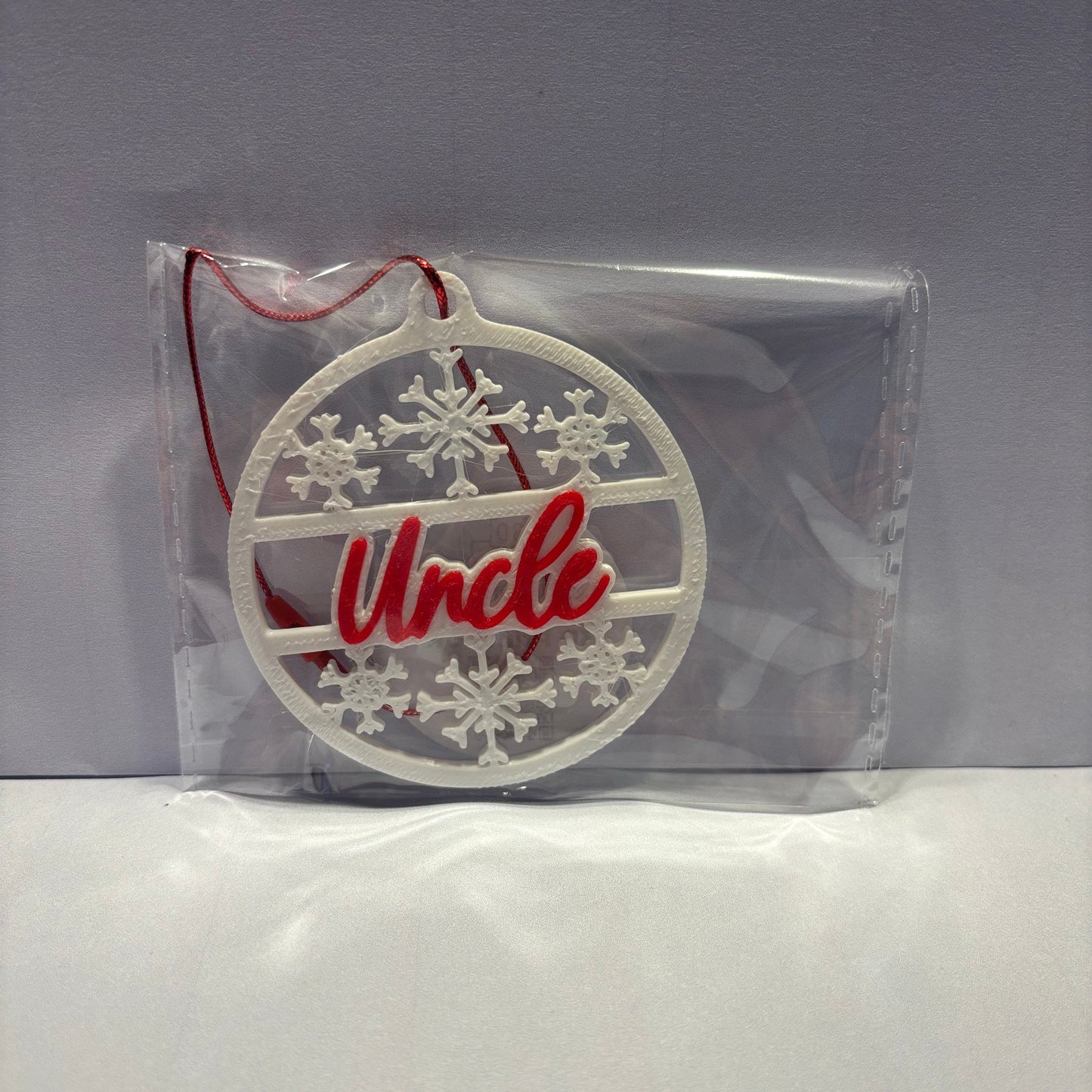Christmas - Personalised Snowflake Decoration - Uncle - Front View Packaged