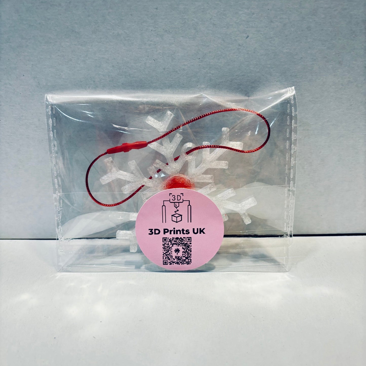 Christmas - Snowflake Gemstone Hanging Decoration - Transparent Red - Rear View Packaged