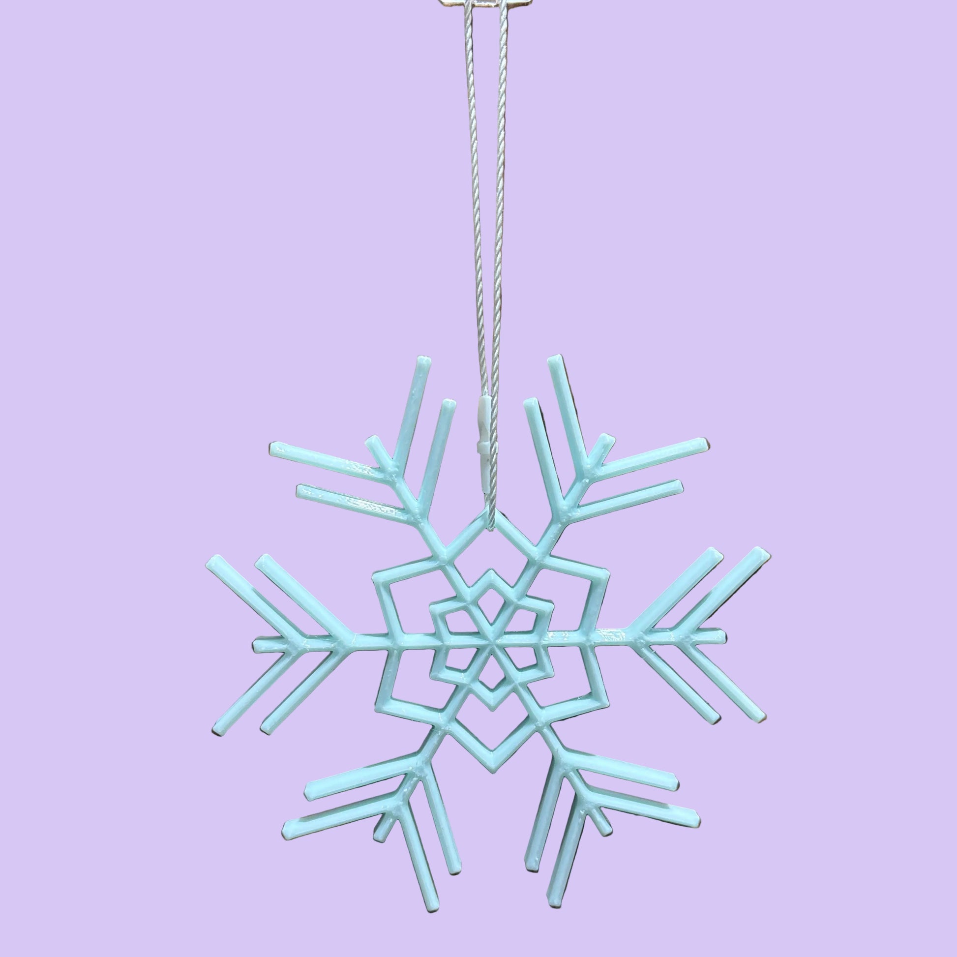 Christmas - Snowflake Hanging Decoration - Medium - Ice Blue - Front View Hanging