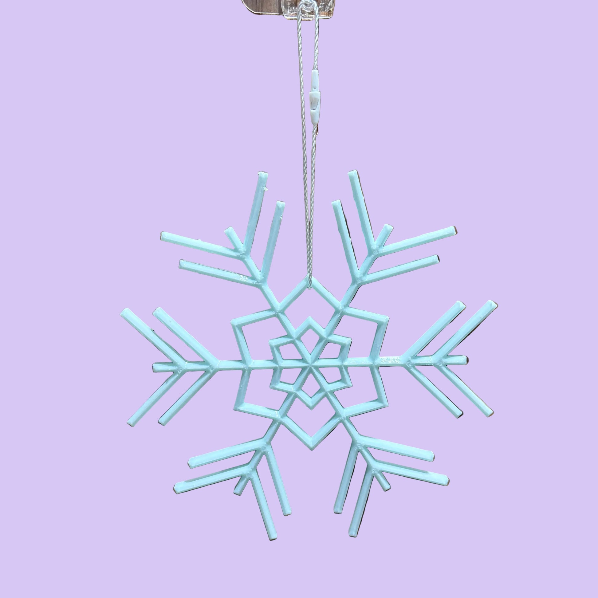 Christmas - Snowflake Window Hanging Decoration - Large - Ice Blue - Front View Hanging