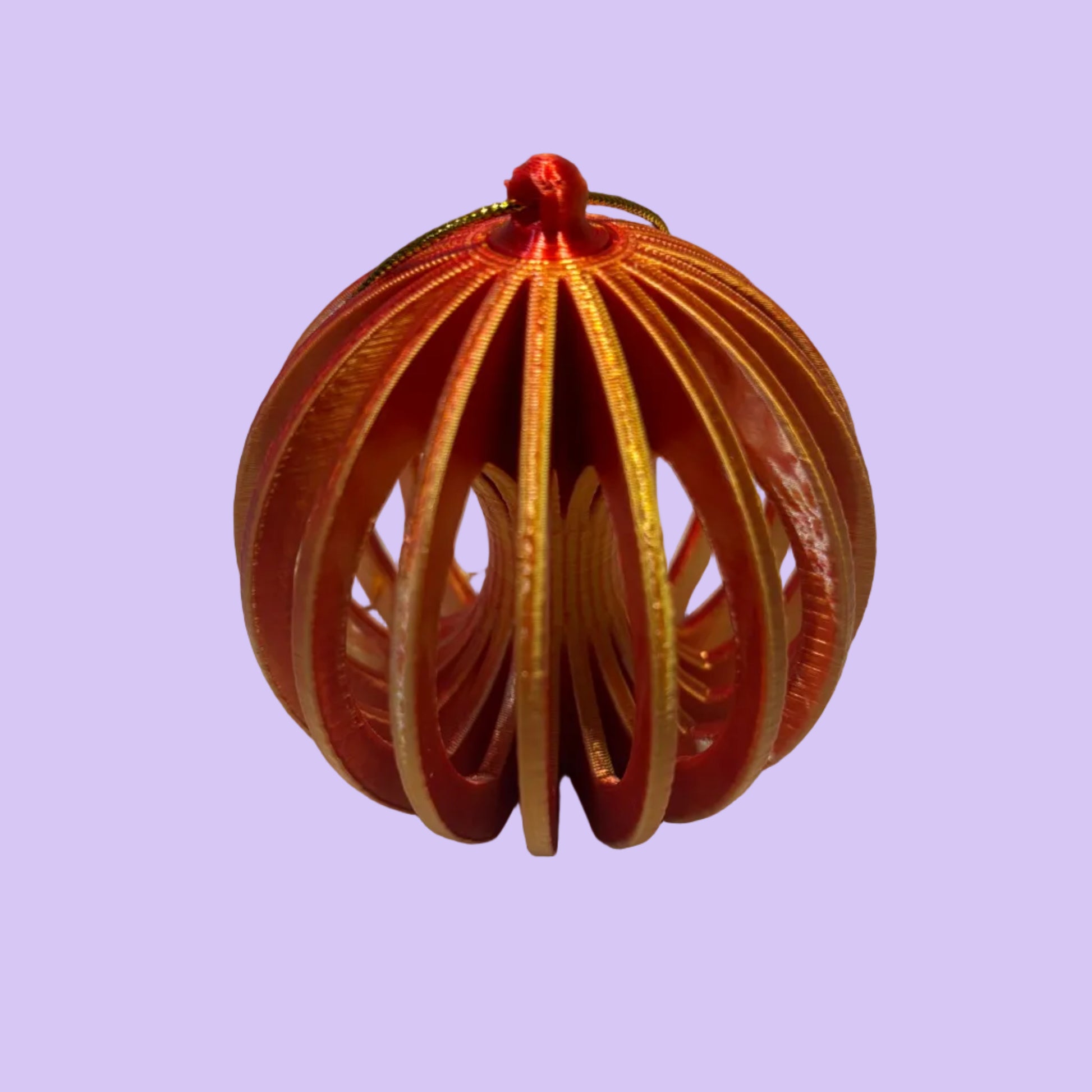 Christmas - Spinning Fidget Bauble - Red Gold Silk - Front View