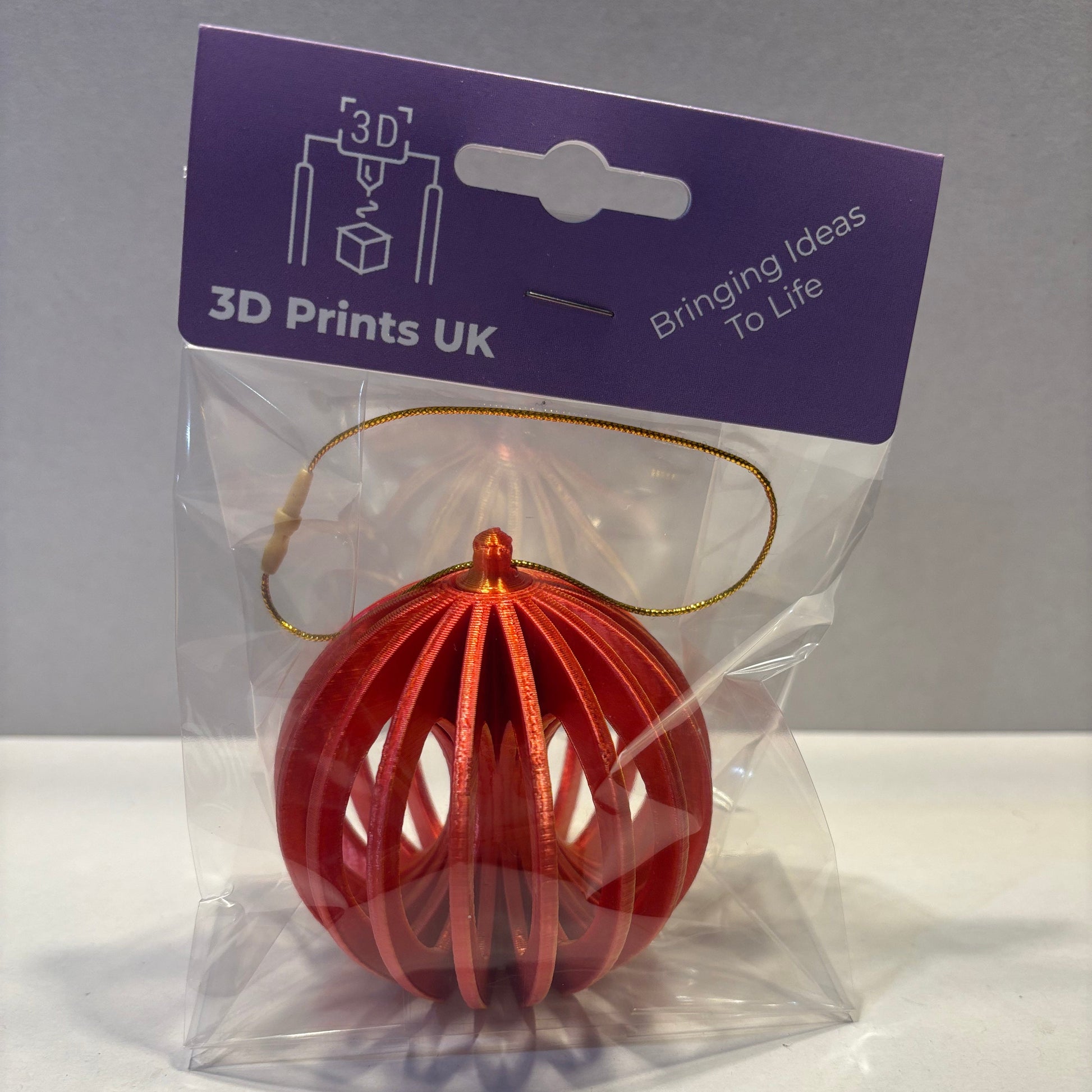 Christmas - Spinning Fidget Bauble - Red Gold Silk - Front View Packaged