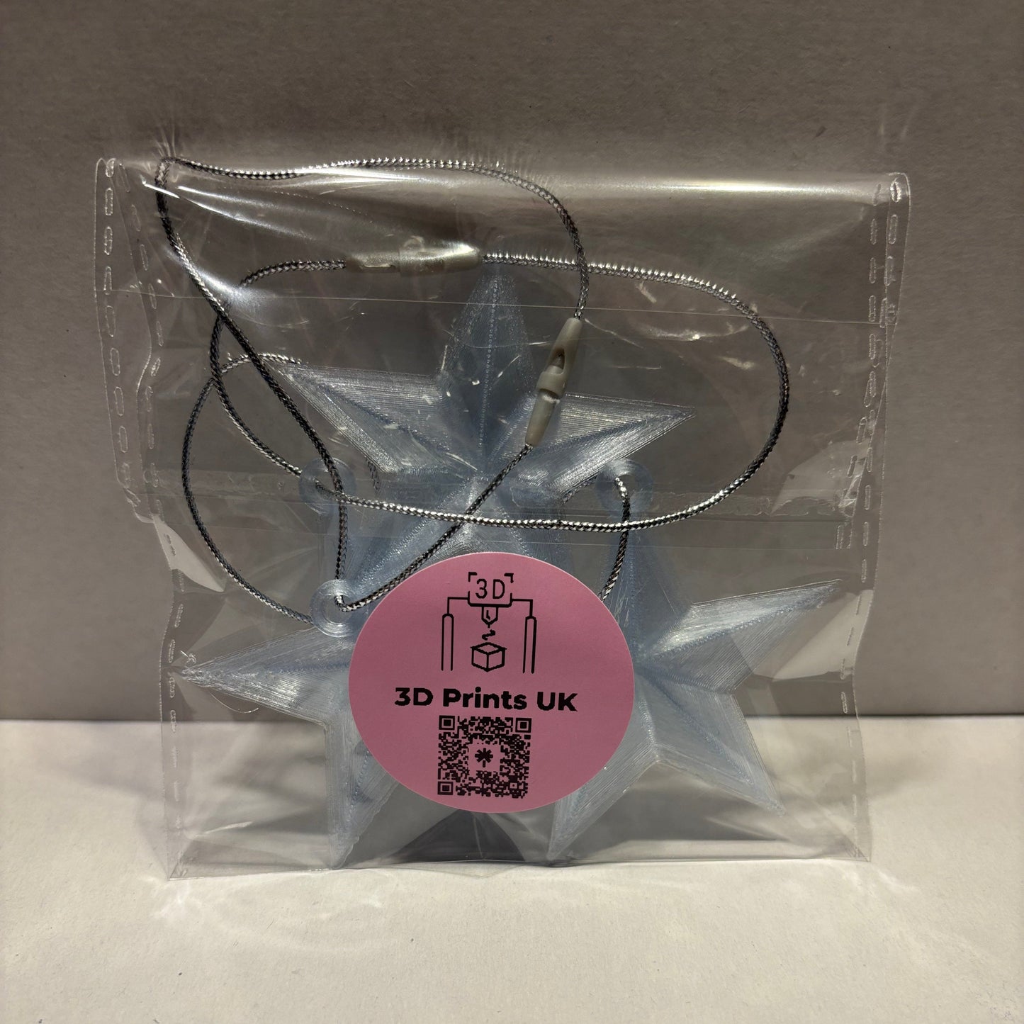 Christmas - Star Hanging Decoration - Transparent Light Blue - Rear View Packaged