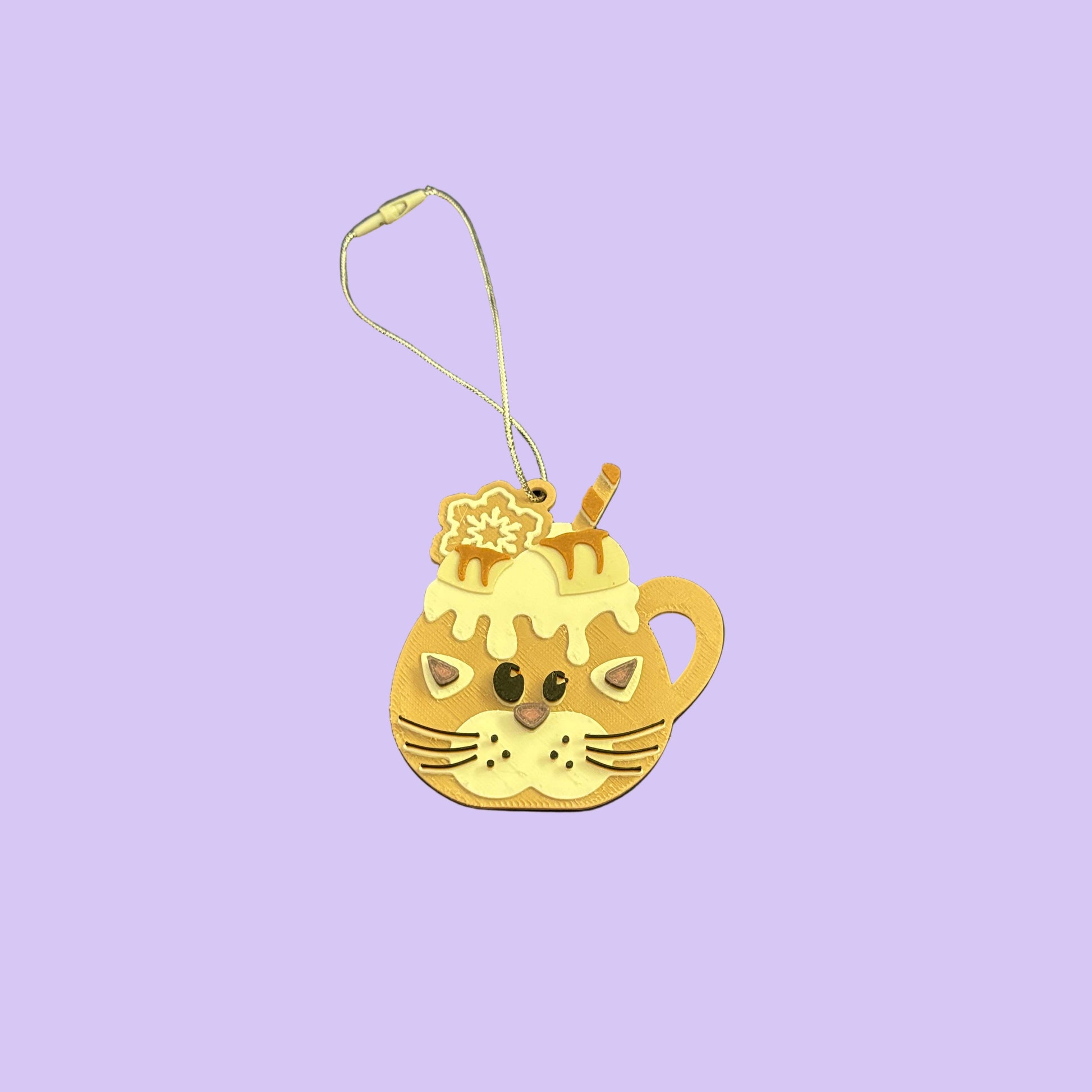 Christmas Hot Cocoa Mug Hanging Ornament - Cat - Front View