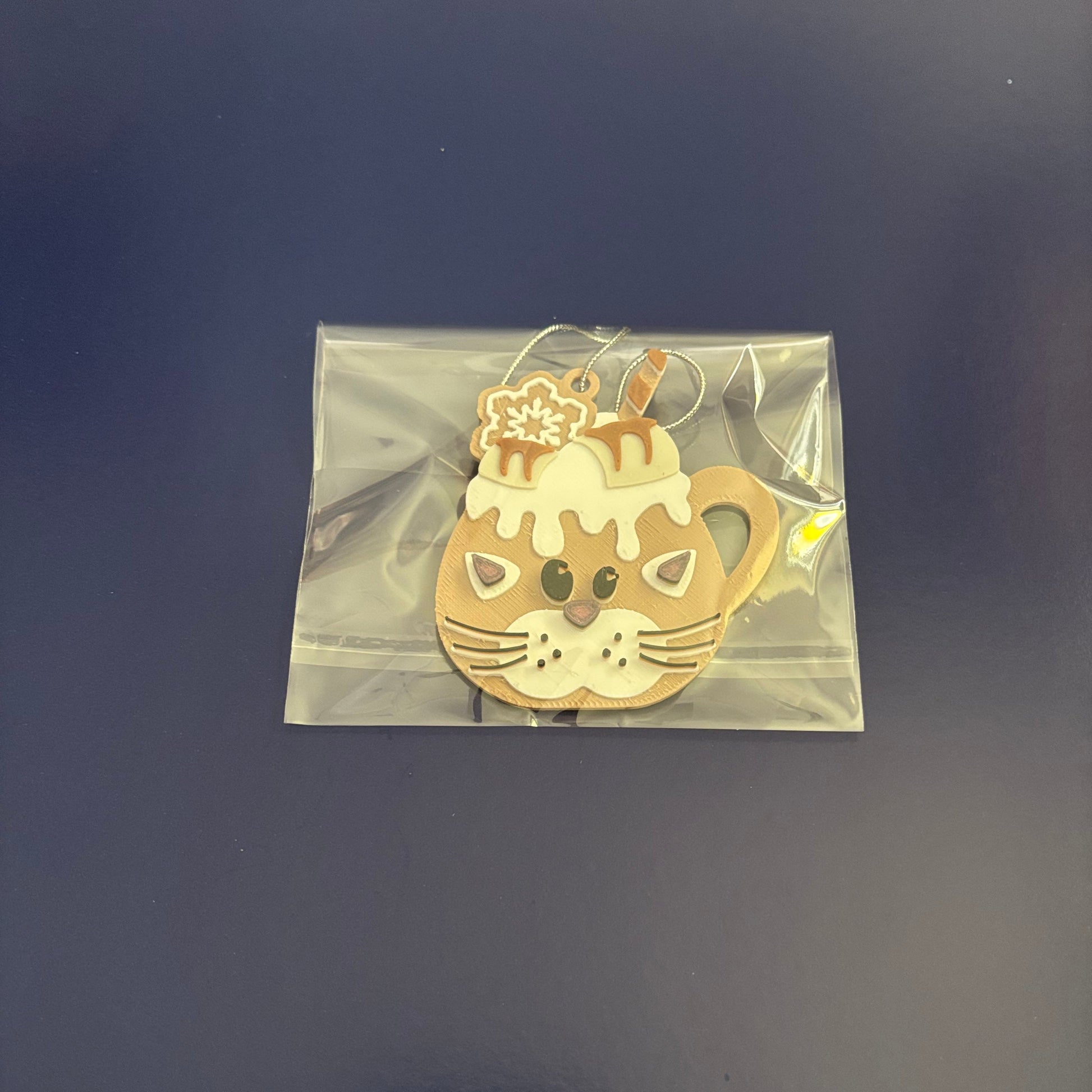 Christmas Hot Cocoa Mug Hanging Ornament - Cat - Front View Packaged