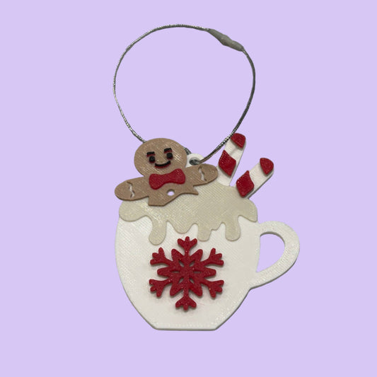 Christmas Hot Cocoa Mug Hanging Ornament - Gingerbread - Top View