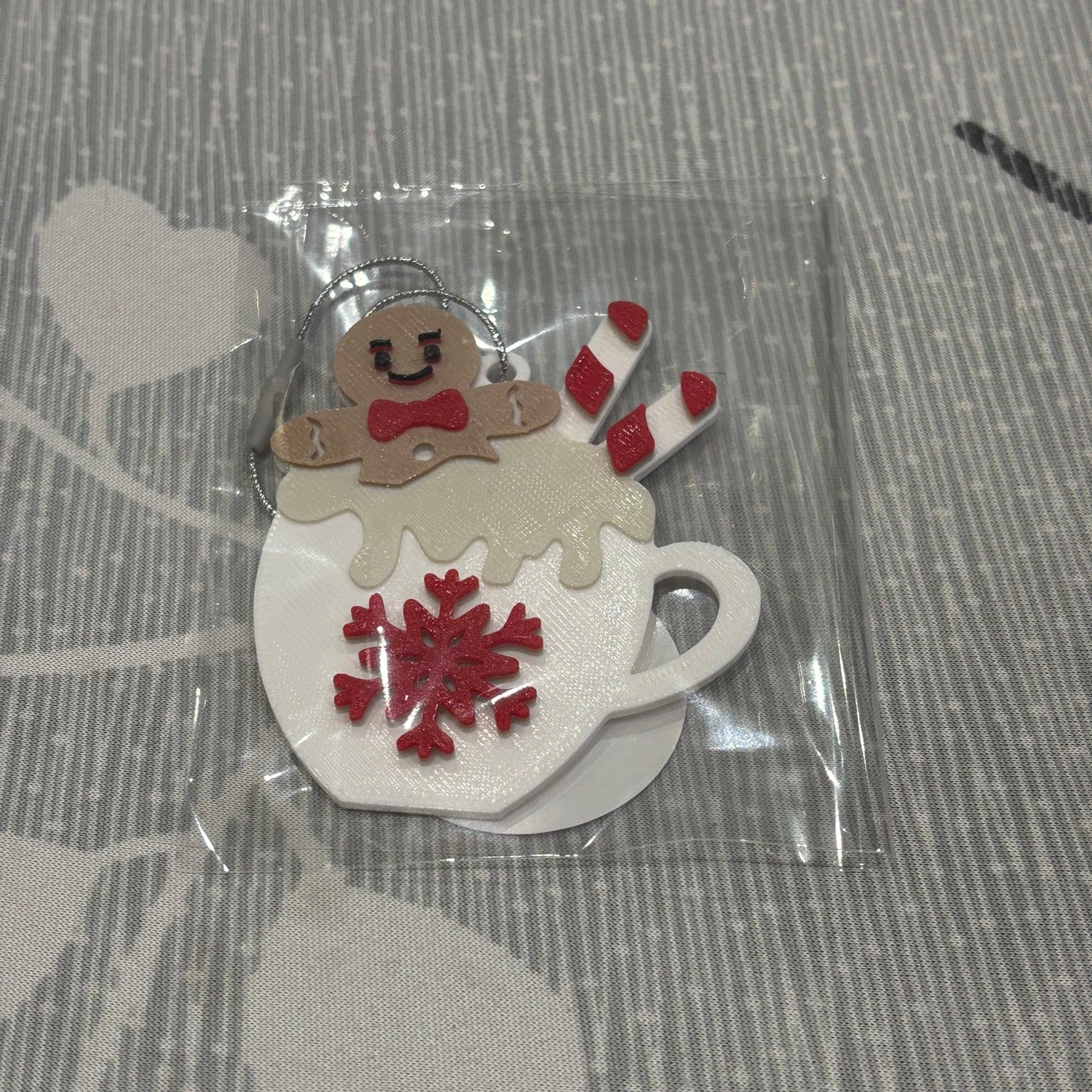 Christmas Hot Cocoa Mug Hanging Ornament - Gingerbread - Top View Packaged