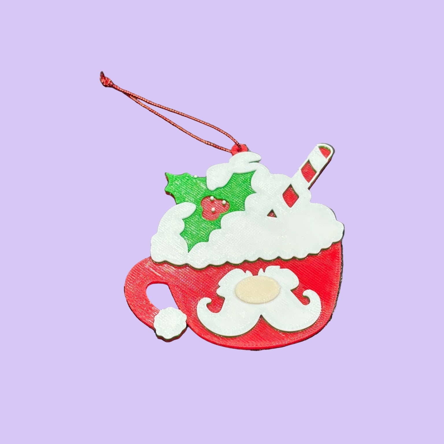 Christmas Hot Cocoa Mug Hanging Ornament - Santa Moustache - Top View