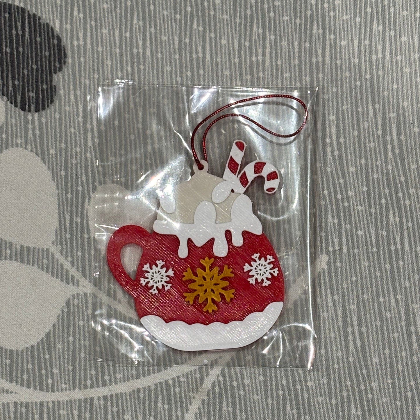 Christmas Hot Cocoa Mug Hanging Ornament - Snowflake - Top View Packaged