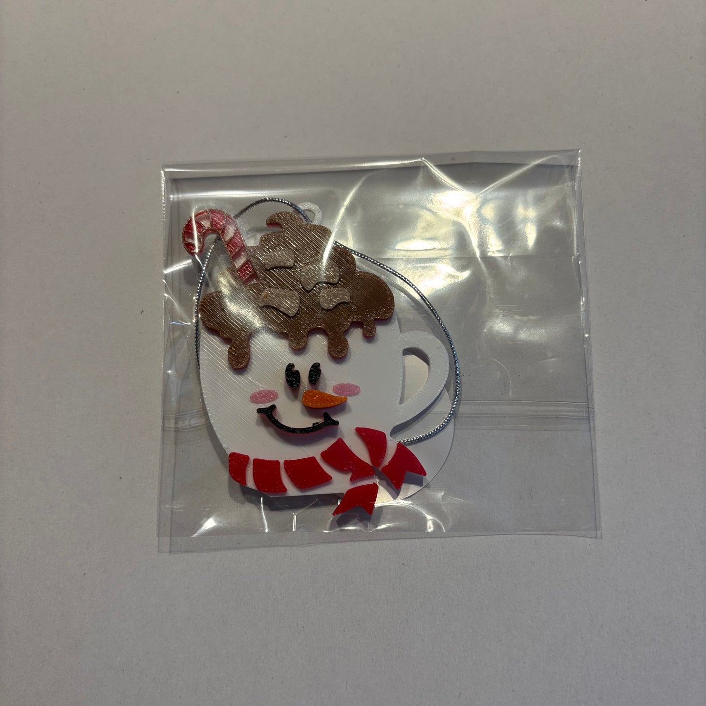 Christmas Hot Cocoa Mug Hanging Ornament - Snowman - Front View Packaged