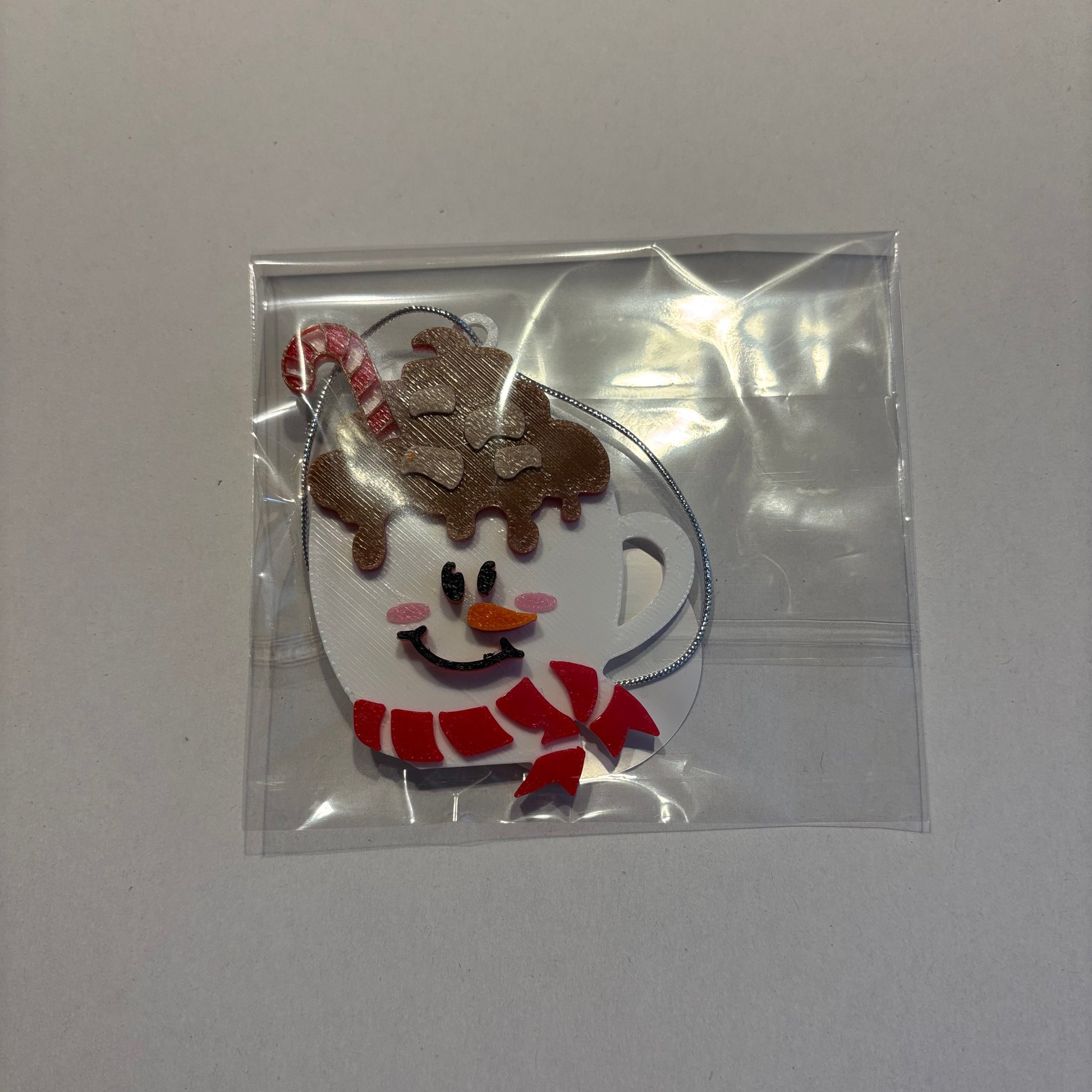 Christmas Hot Cocoa Mug Hanging Ornament - Snowman - Front View Packaged