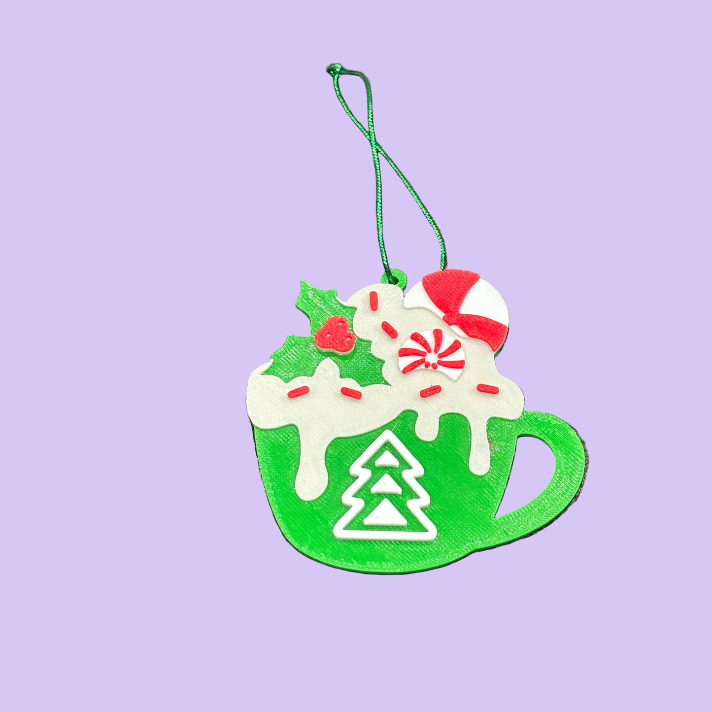 Christmas Hot Cocoa Mug Hanging Ornament - Tree - Front View