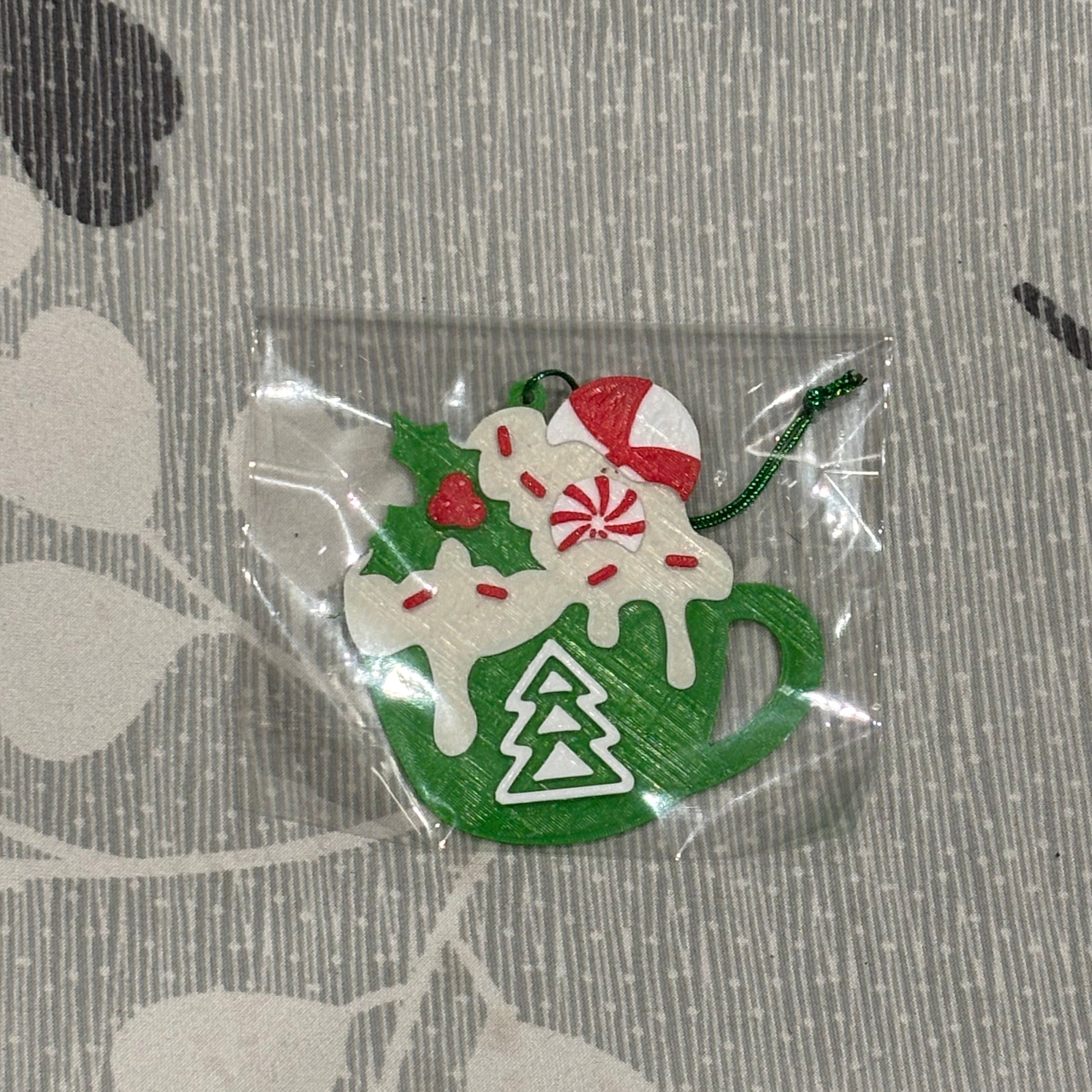 Christmas Hot Cocoa Mug Hanging Ornament - Tree - Front View Packaged