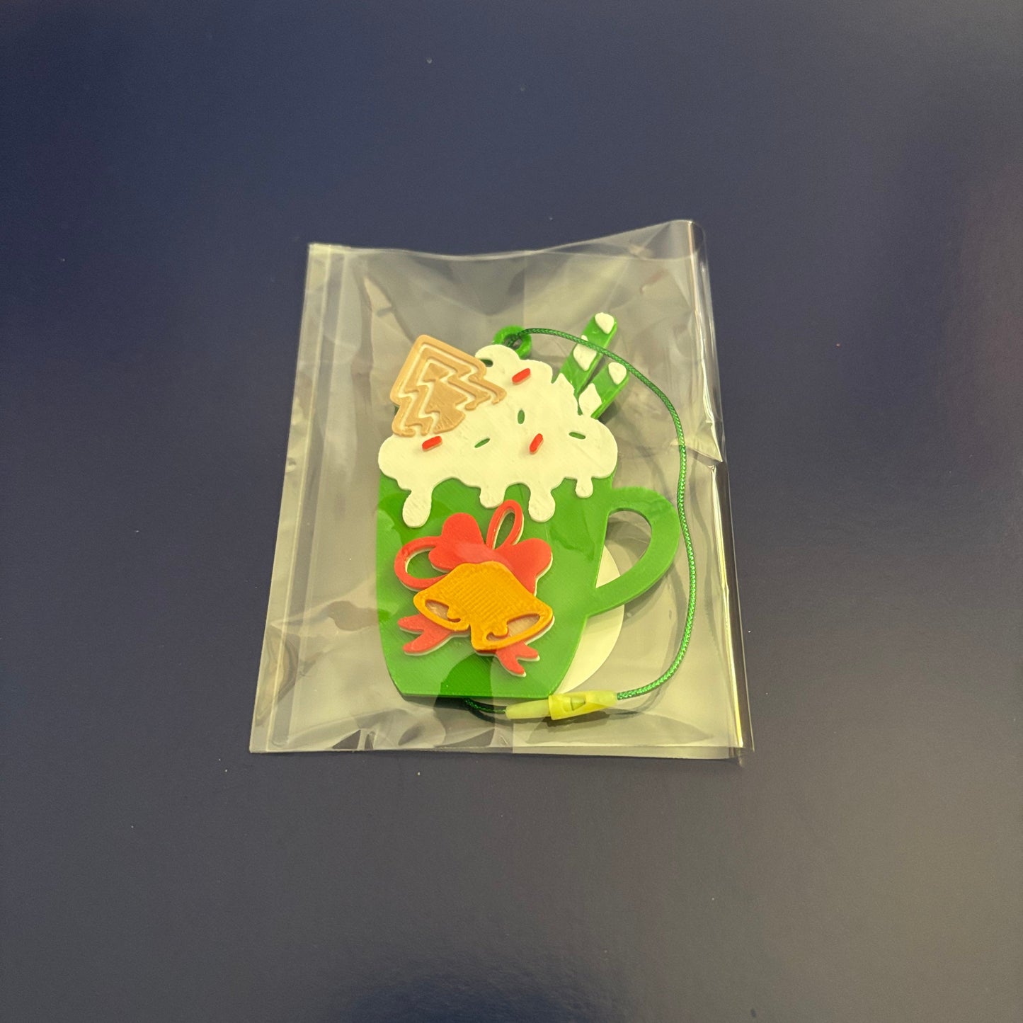 Christmas Hot Cocoa Mug Hanging Tree Ornament - Bells - Top View Packaged