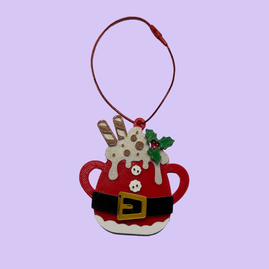 Christmas Hot Cocoa Mug Hanging Tree Ornament - Santa - Front View