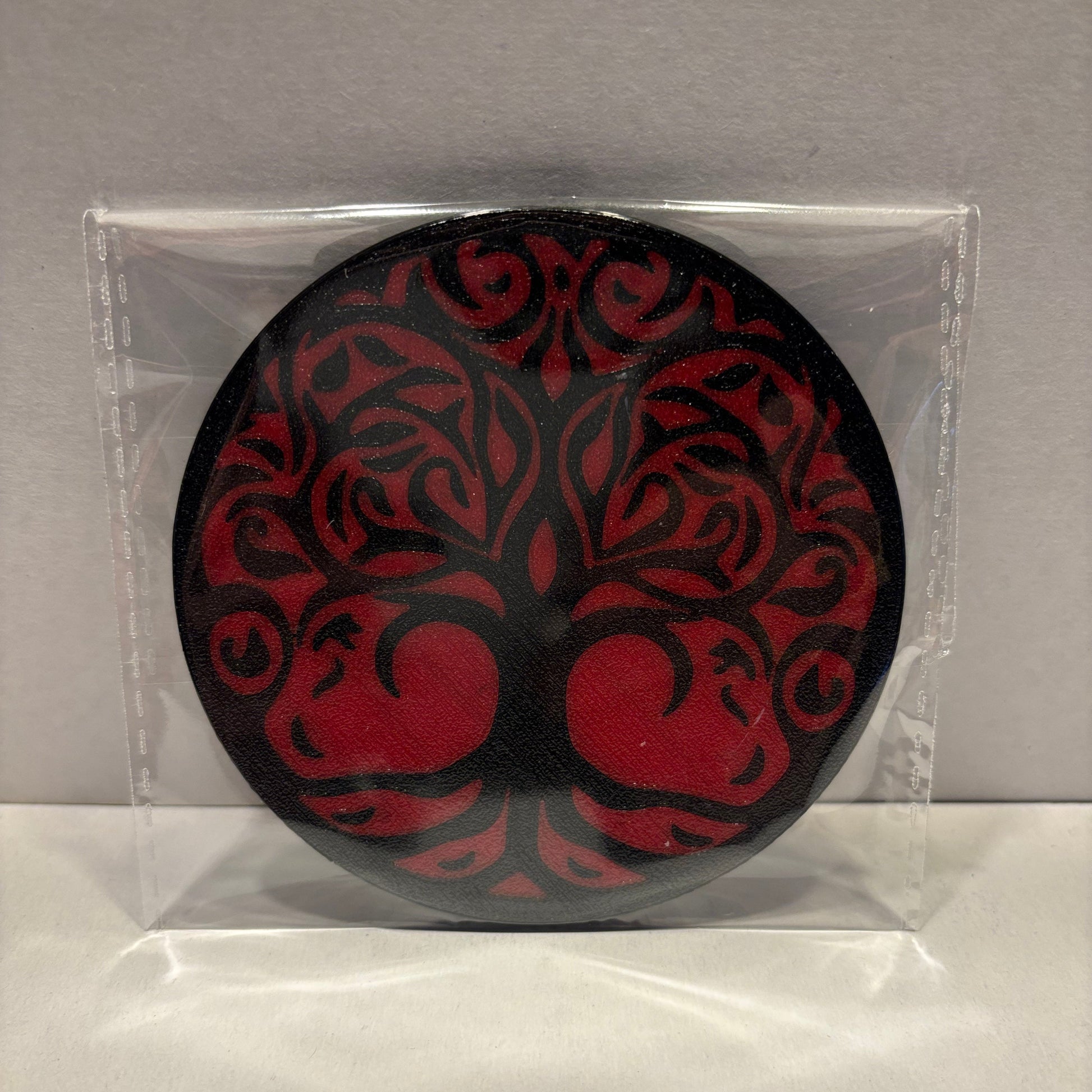 Coaster - Tree Of Life - Dark Red - Front  View Packaged