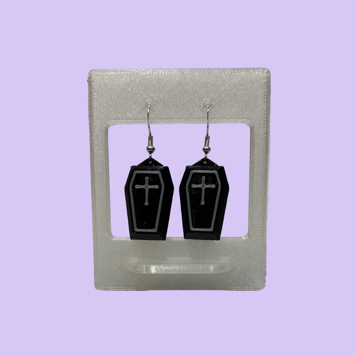 Coffin 3D Earrings - Cross - Front View