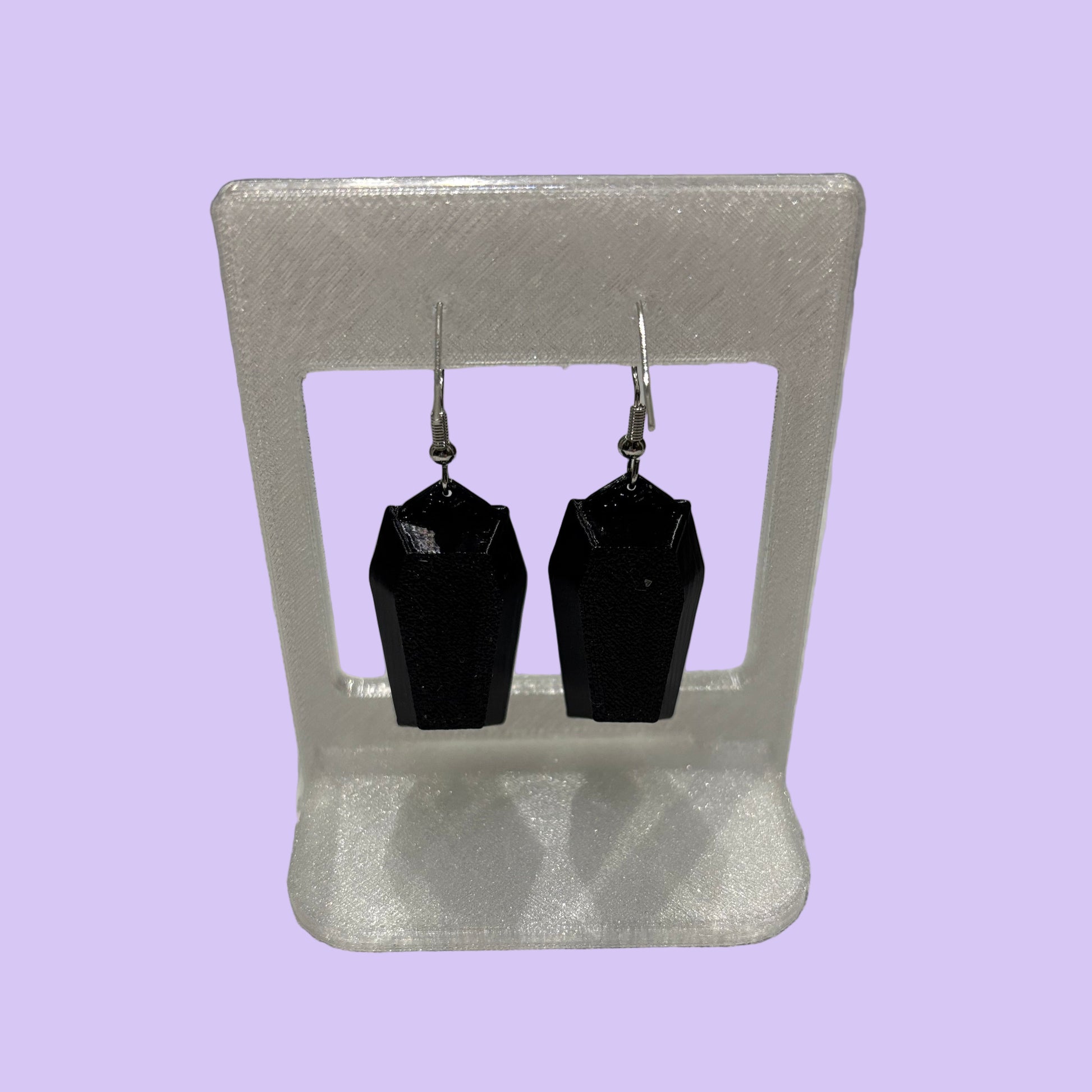 Coffin 3D Earrings - Cross - Rear View