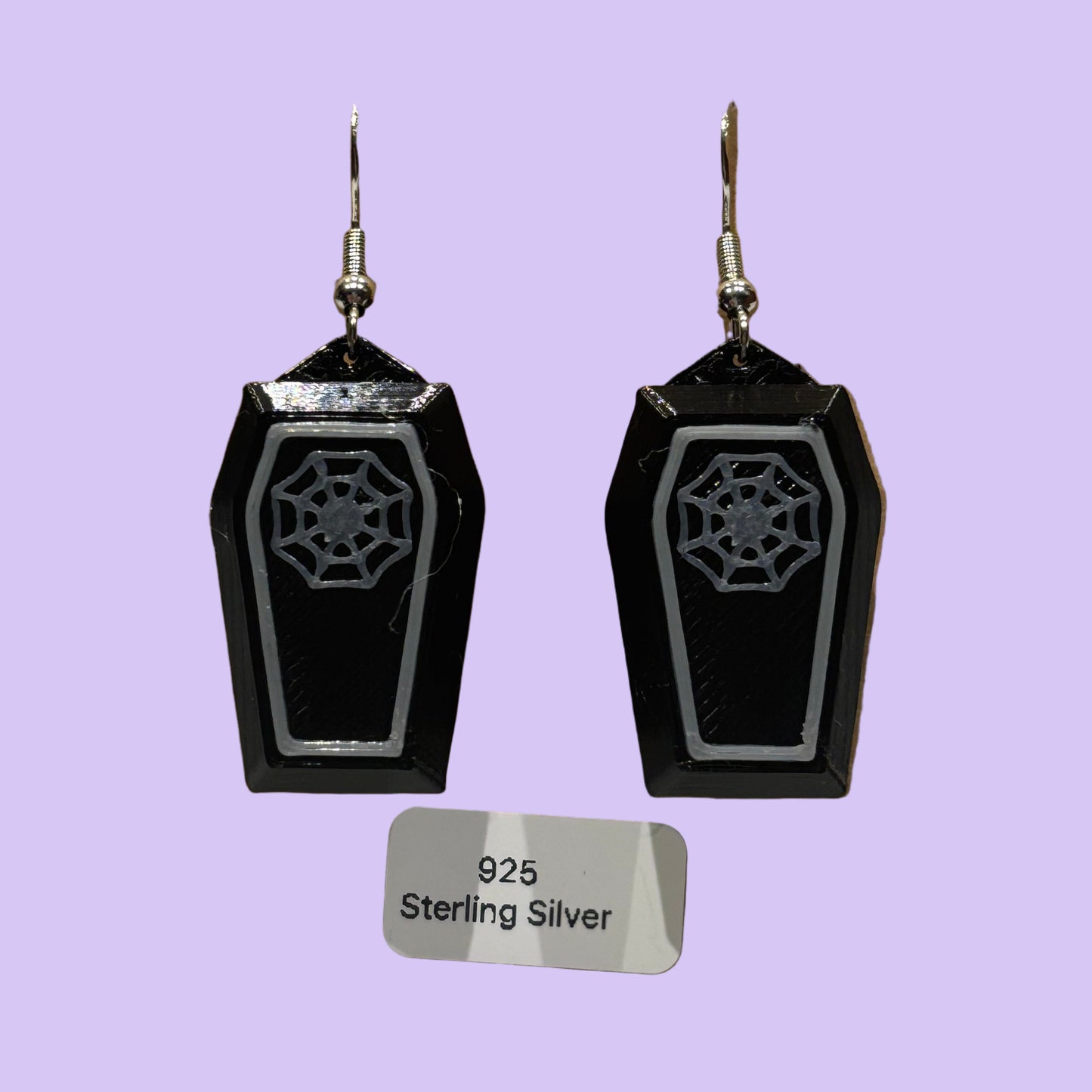 Coffin 3D Earrings - Spiderweb - Front View - Carded