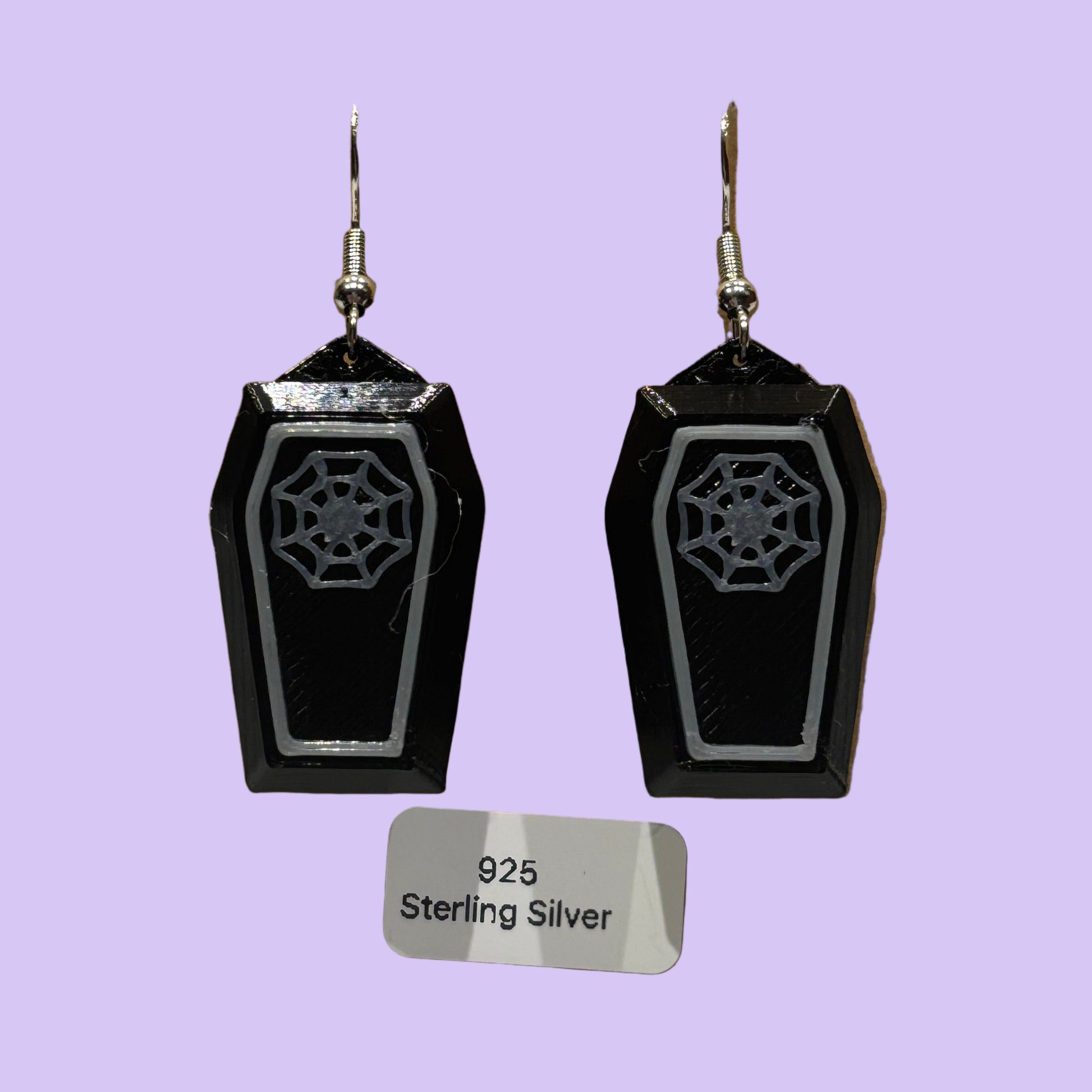 Coffin 3D Earrings - Spiderweb - Front View - Carded