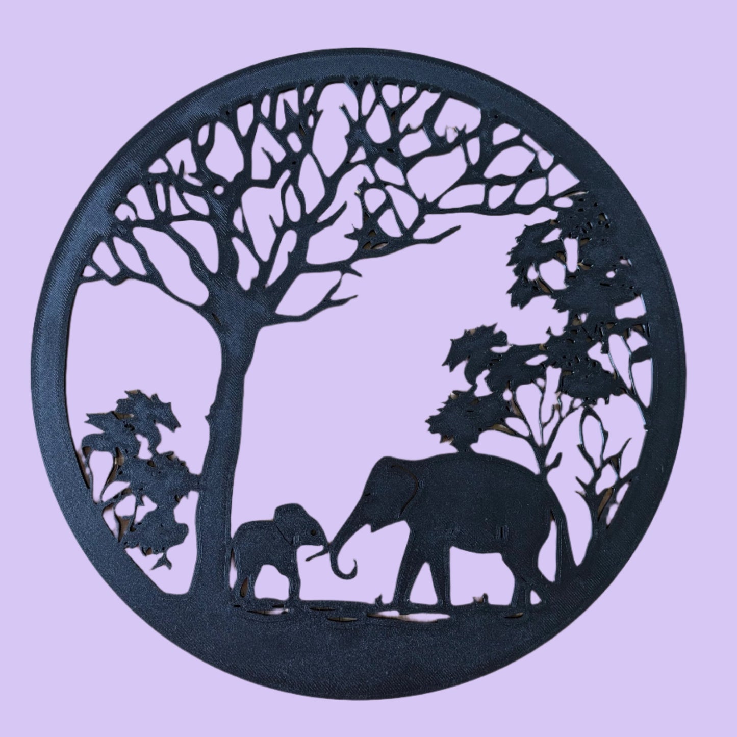 Elephant Under Tree Silhouette Wall Art - Front View