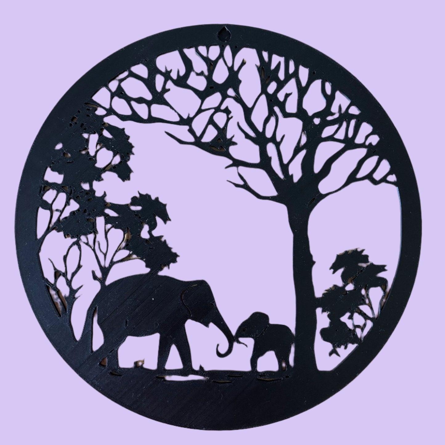 Elephant Under Tree Silhouette Wall Art - Rear View