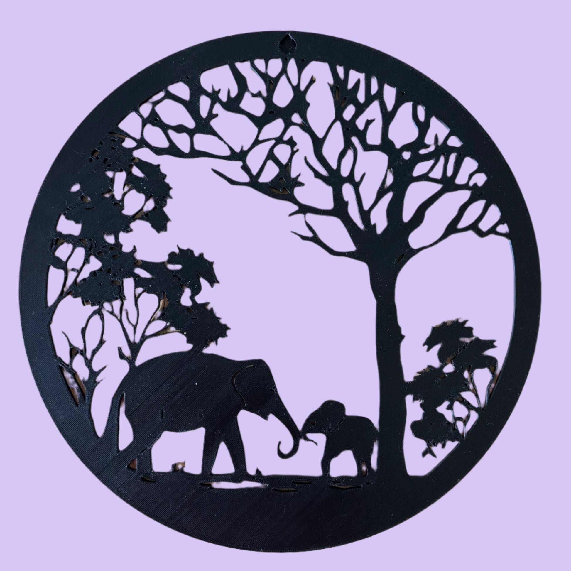 Elephant Under Tree Silhouette Wall Art - Rear View